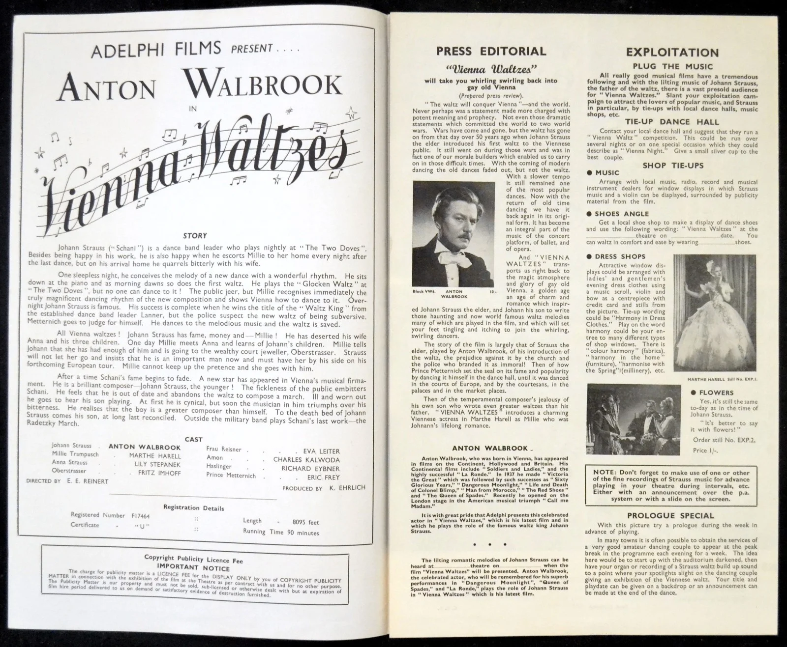 VIENNA WALTZES 1951 Anton Walbrook JOHANN STRAUSS UK PRESSBOOK, изображение 3