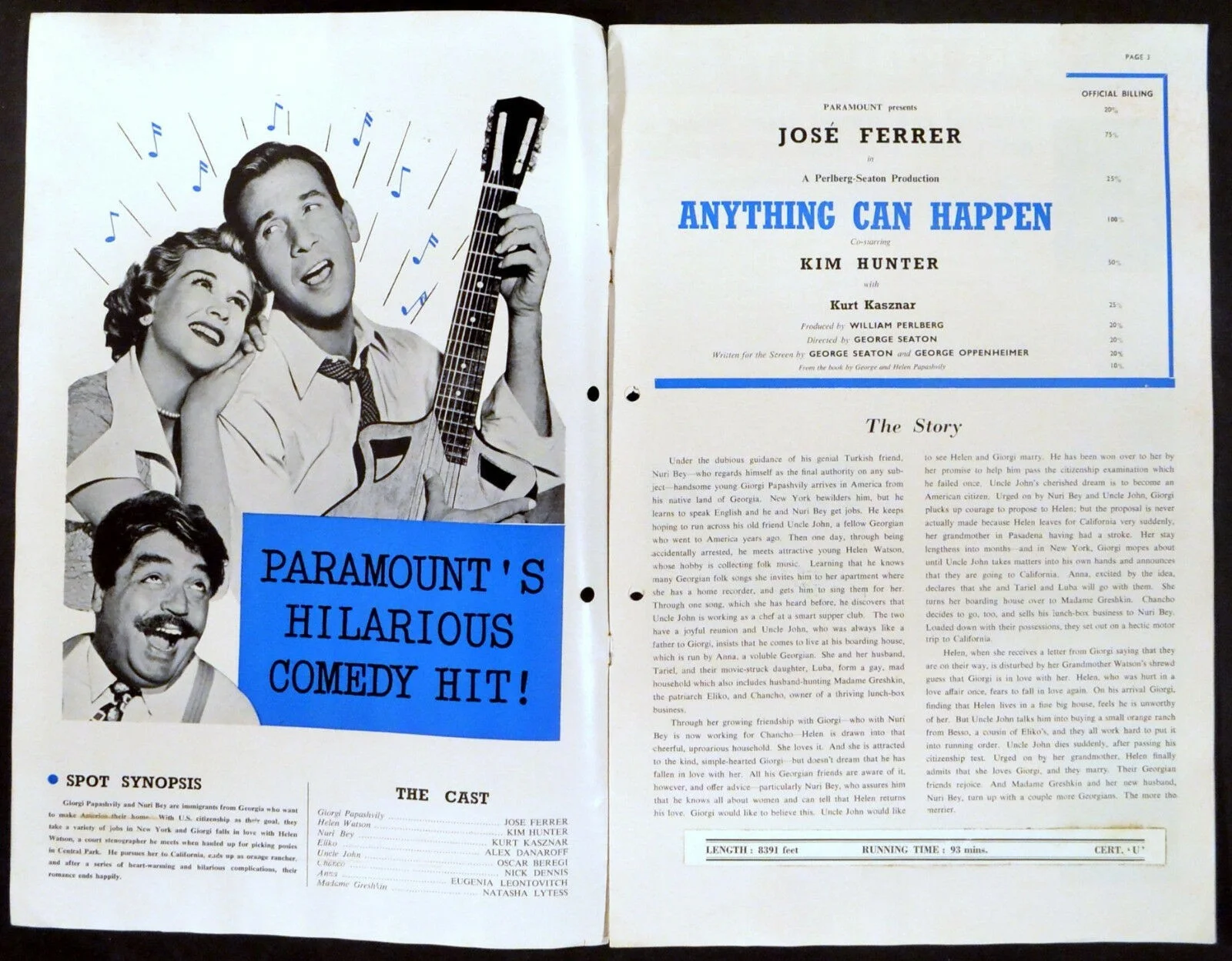 ANYTHING CAN HAPPEN 1952 Jose Ferrer, Kim Hunter, Kurt Kasznar UK PRESSBOOK, изображение 2