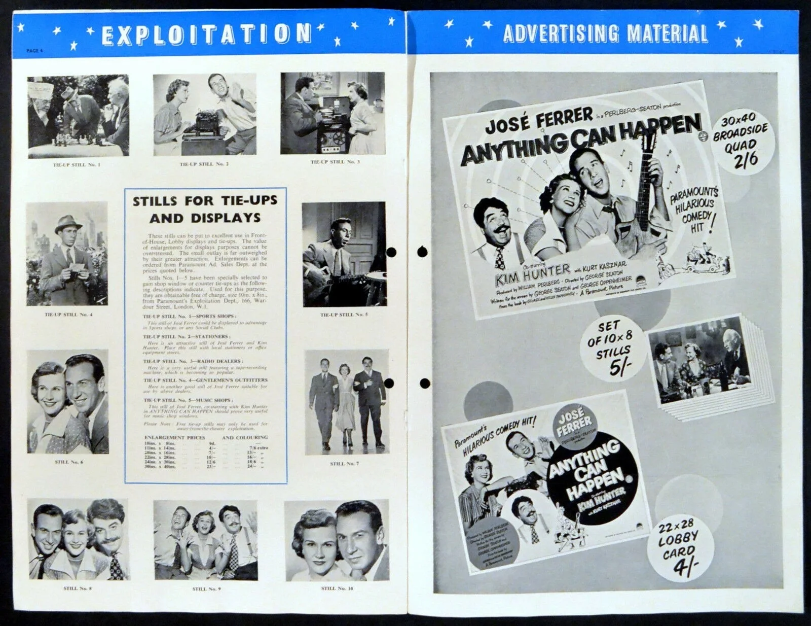 ANYTHING CAN HAPPEN 1952 Jose Ferrer, Kim Hunter, Kurt Kasznar UK PRESSBOOK, изображение 4
