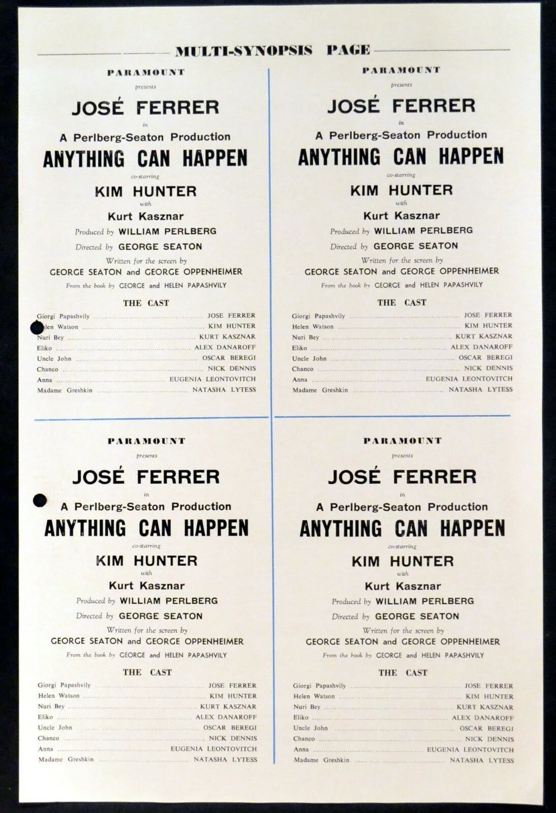 ANYTHING CAN HAPPEN 1952 Jose Ferrer, Kim Hunter, Kurt Kasznar UK PRESSBOOK, изображение 5