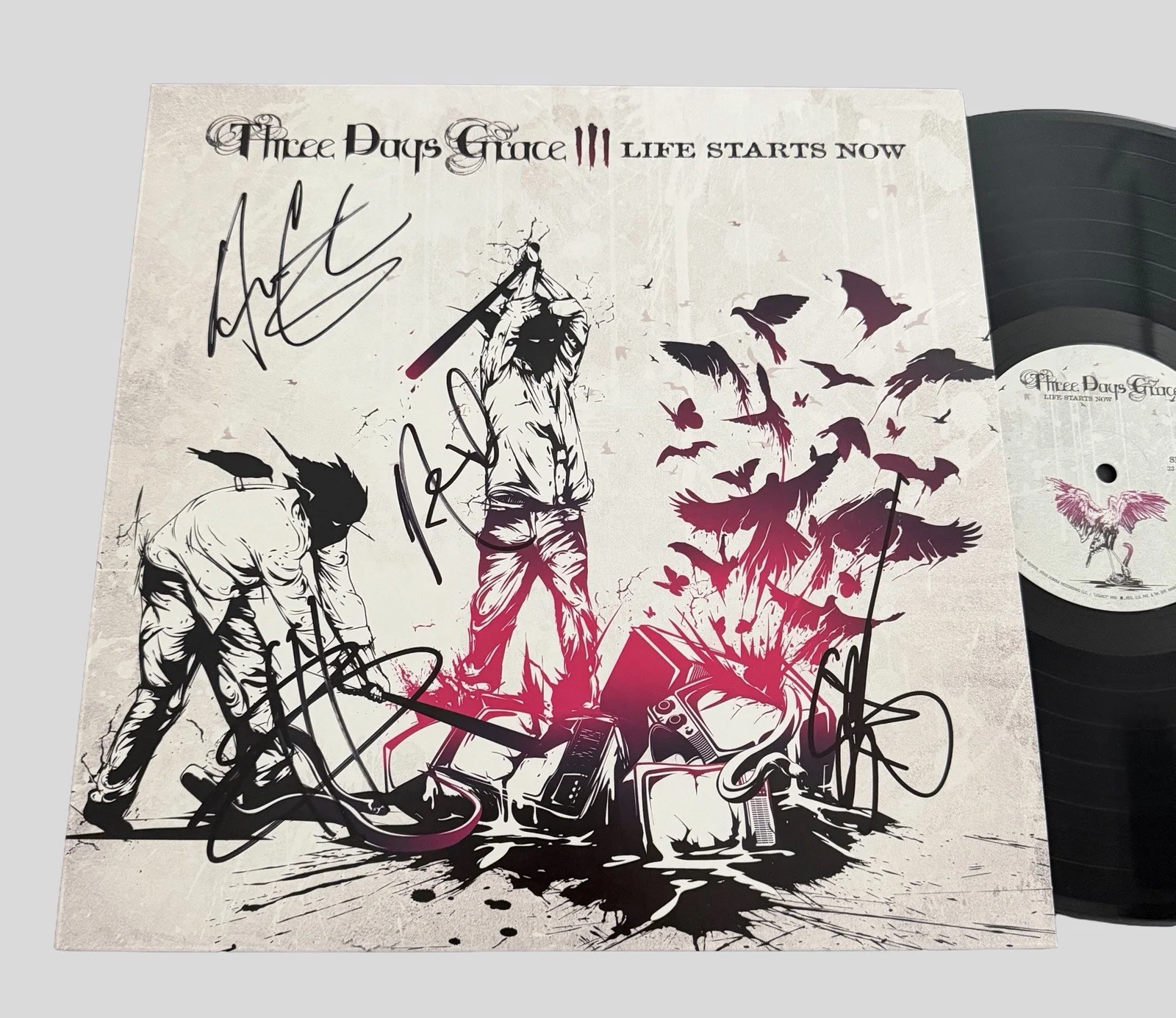 THREE DAYS GRACE SIGNED LIFE STARTS NOW VINYL RECORD ADAM GONTIER + 3 w/JSA COA, изображение 2