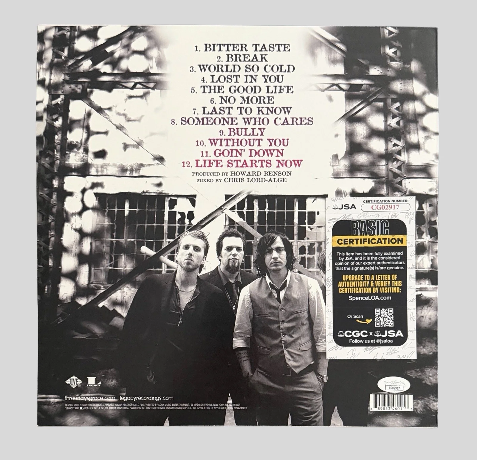 THREE DAYS GRACE SIGNED LIFE STARTS NOW VINYL RECORD ADAM GONTIER + 3 w/JSA COA, изображение 3