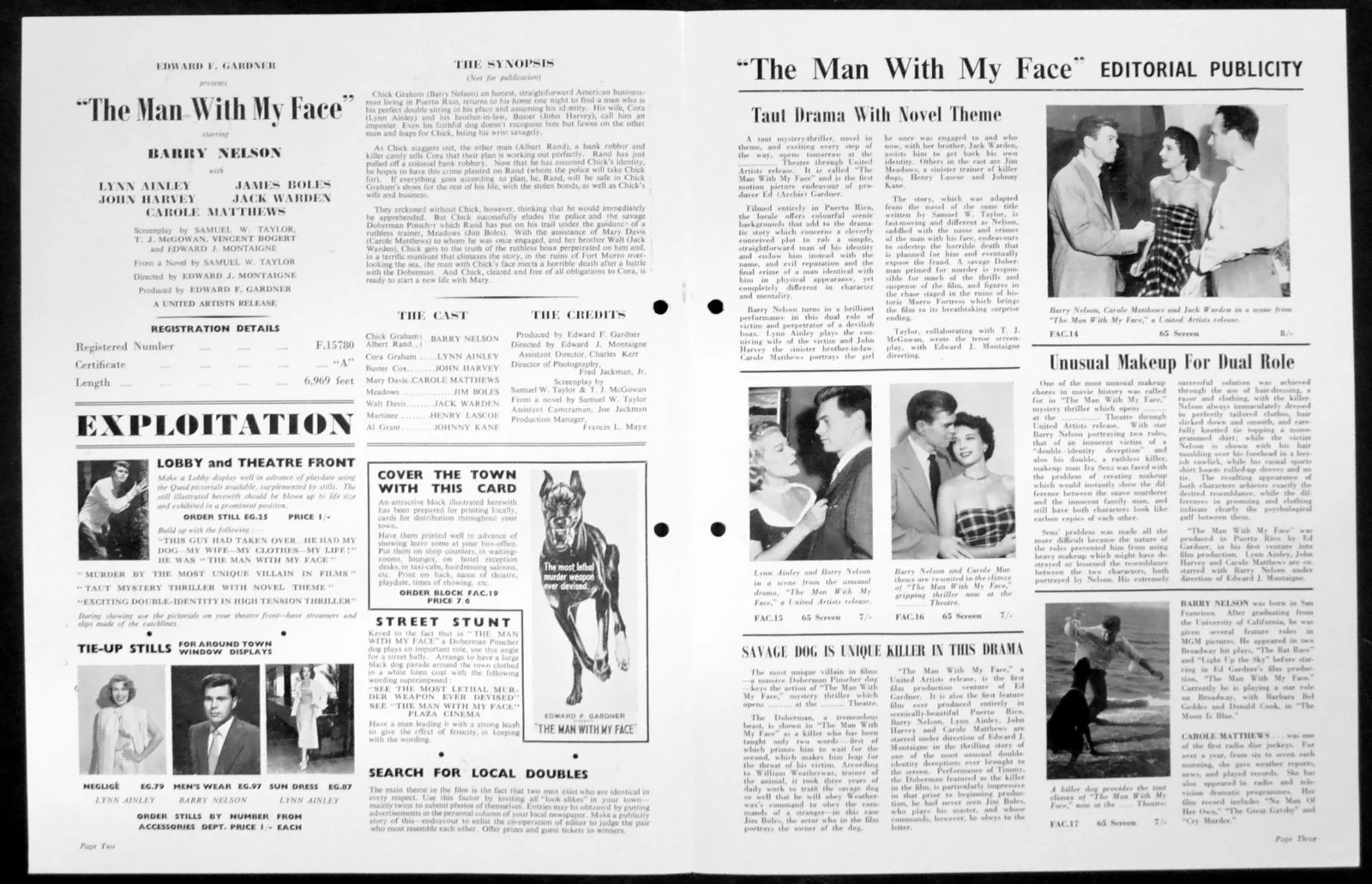 MAN WITH MY FACE 1951 Barry Nelson, Lynn Ainley, John Harvey UK CAMPAIGN BOOK, изображение 2