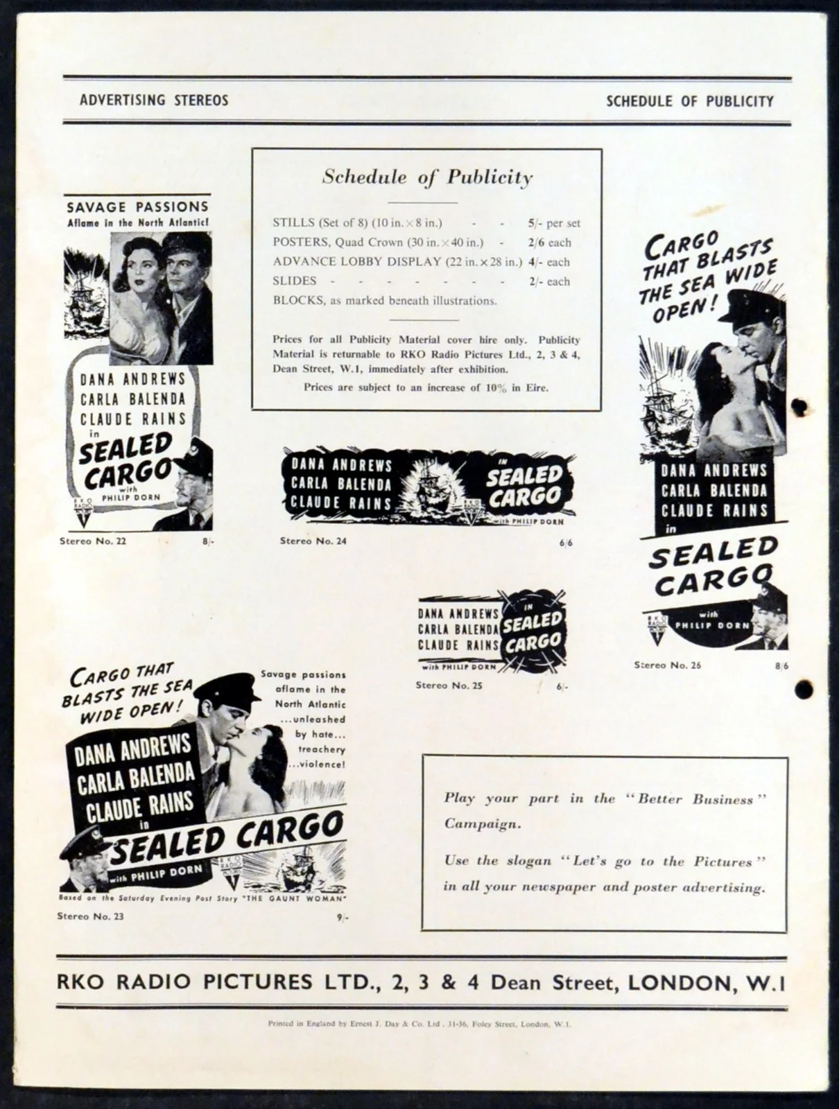 SEALED CARGO 1951 Dana Andrews, Carla Balenda, Claude Rains UK CAMPAIGN BOOK, изображение 2