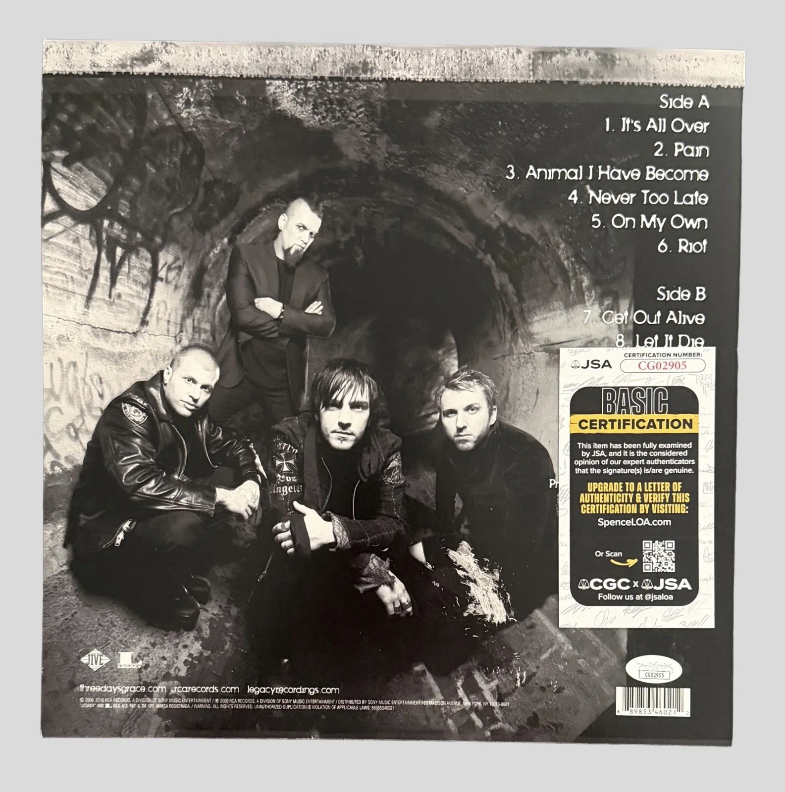 THREE DAYS GRACE SIGNED ONE X VINYL ADAM GONTIER + BRAD + BARRY + NEIL w/JSA COA, image 4