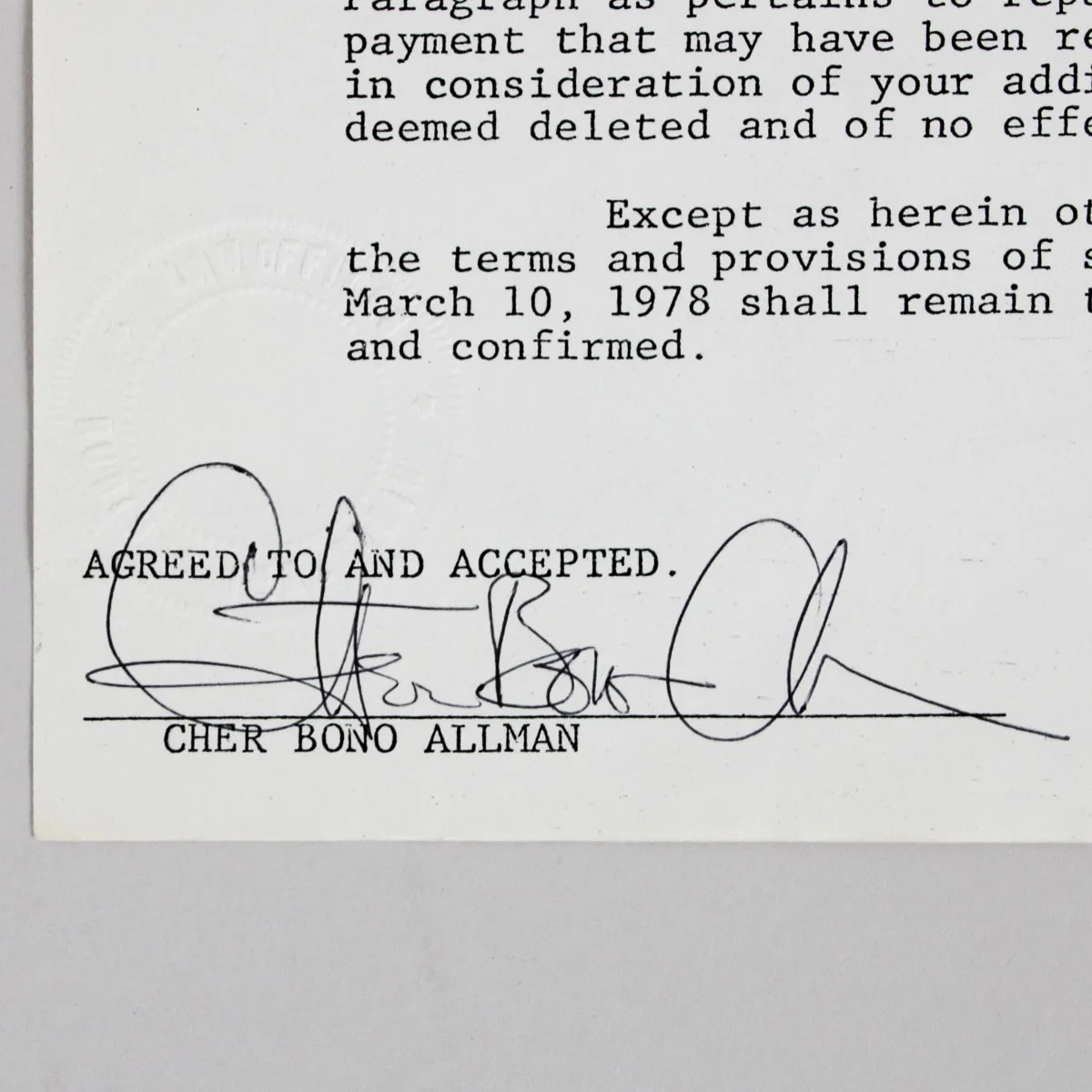 Cher Signed Contract 1978 Casablanca Record and Filmworks Full Name Cher Bono..., image 2
