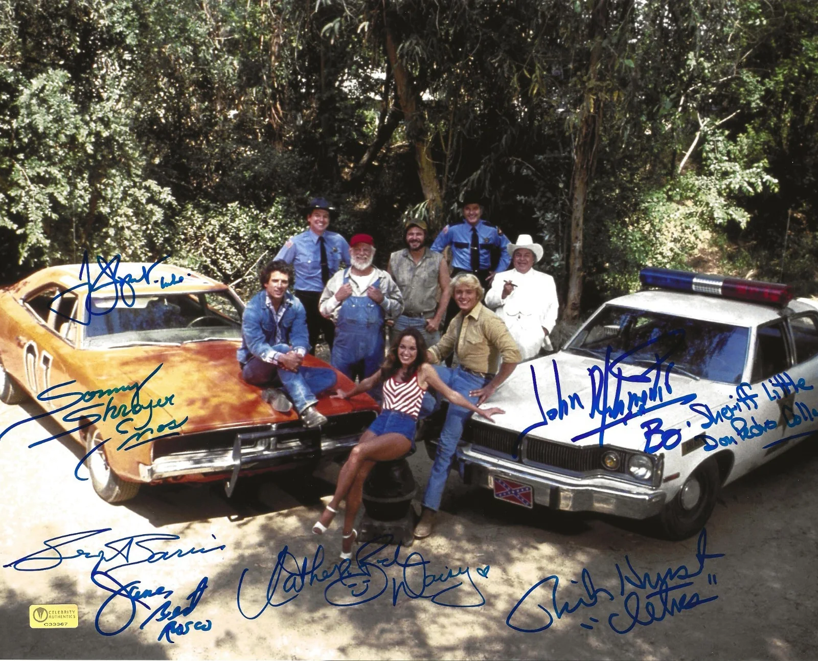 John Schneider, Tom Wopat, Catherine Bach — The Dukes of Hazzard Cast Photo Autograph In Person x8 COA w/Photos of Signing
