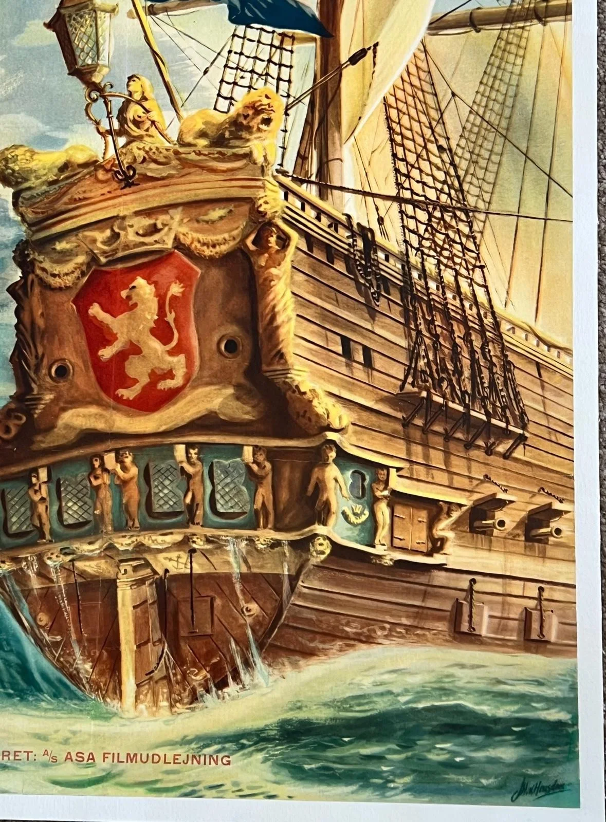 Pandora and the Flying Dutchman Original Danish Film Poster LINEN BACKED 1951, изображение 3