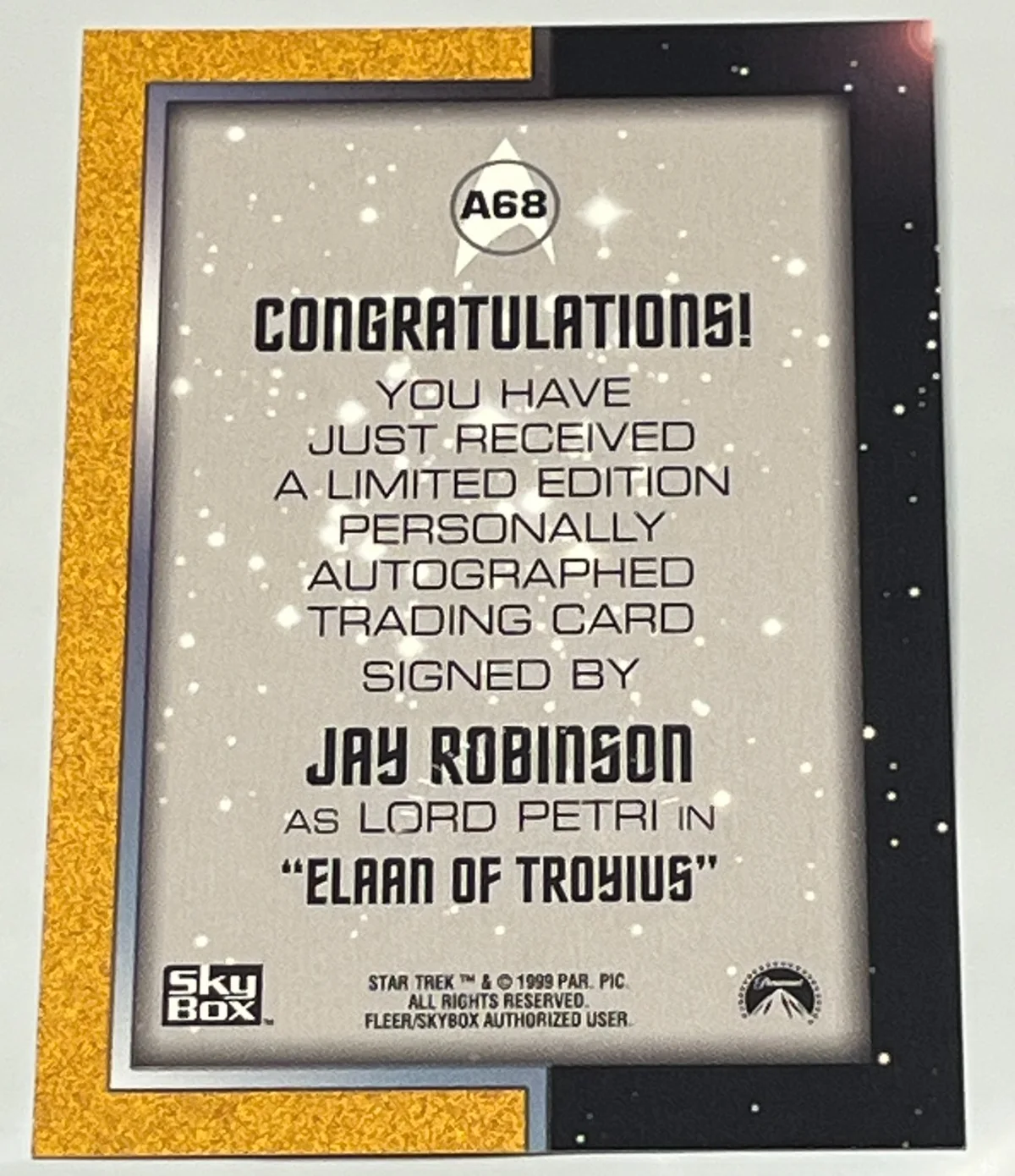 JAY ROBINSON — STAR TREK TOS JAY ROBINSON SIGNED CARD, image 3