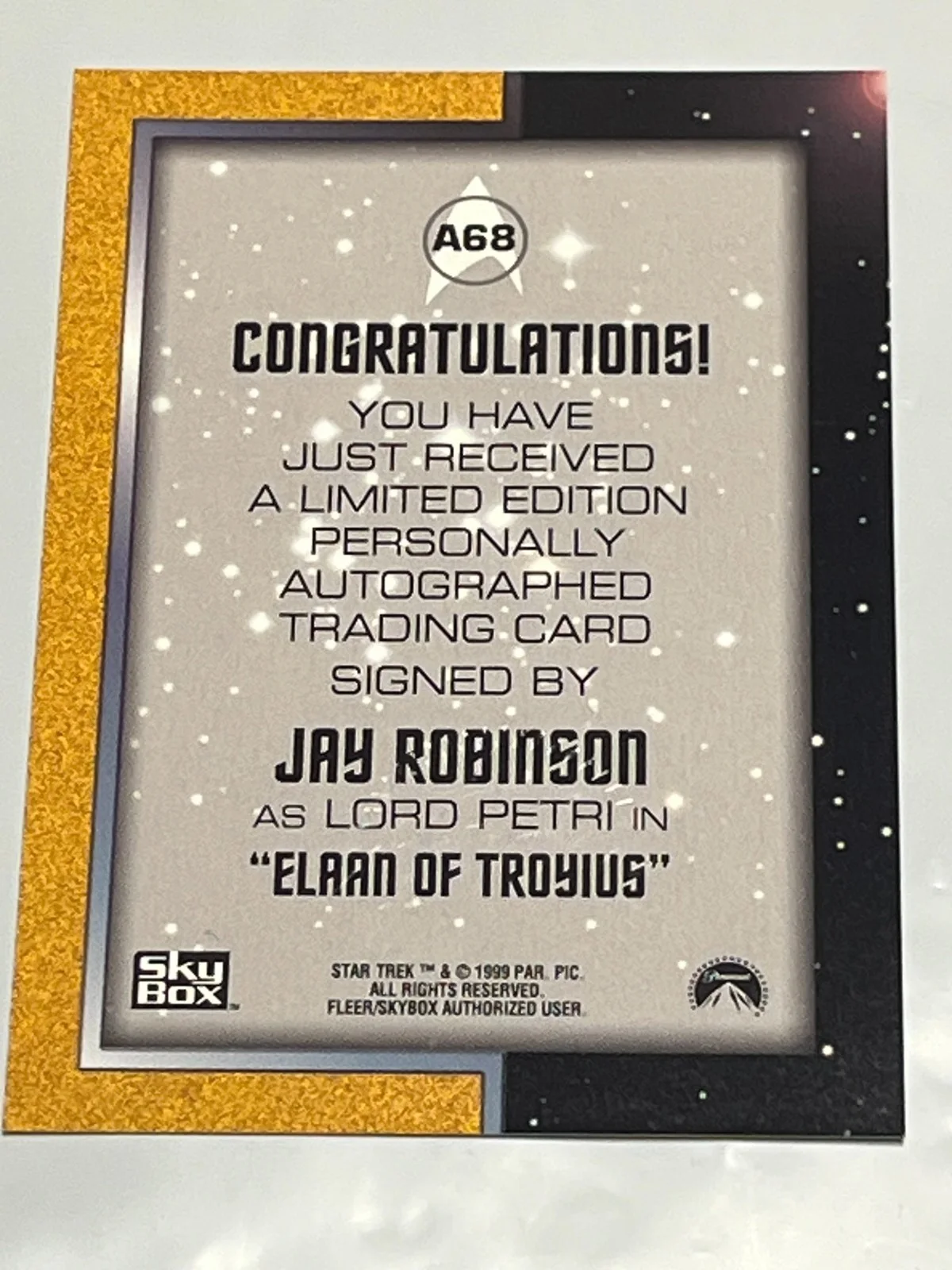 JAY ROBINSON — STAR TREK TOS JAY ROBINSON SIGNED CARD, image 5