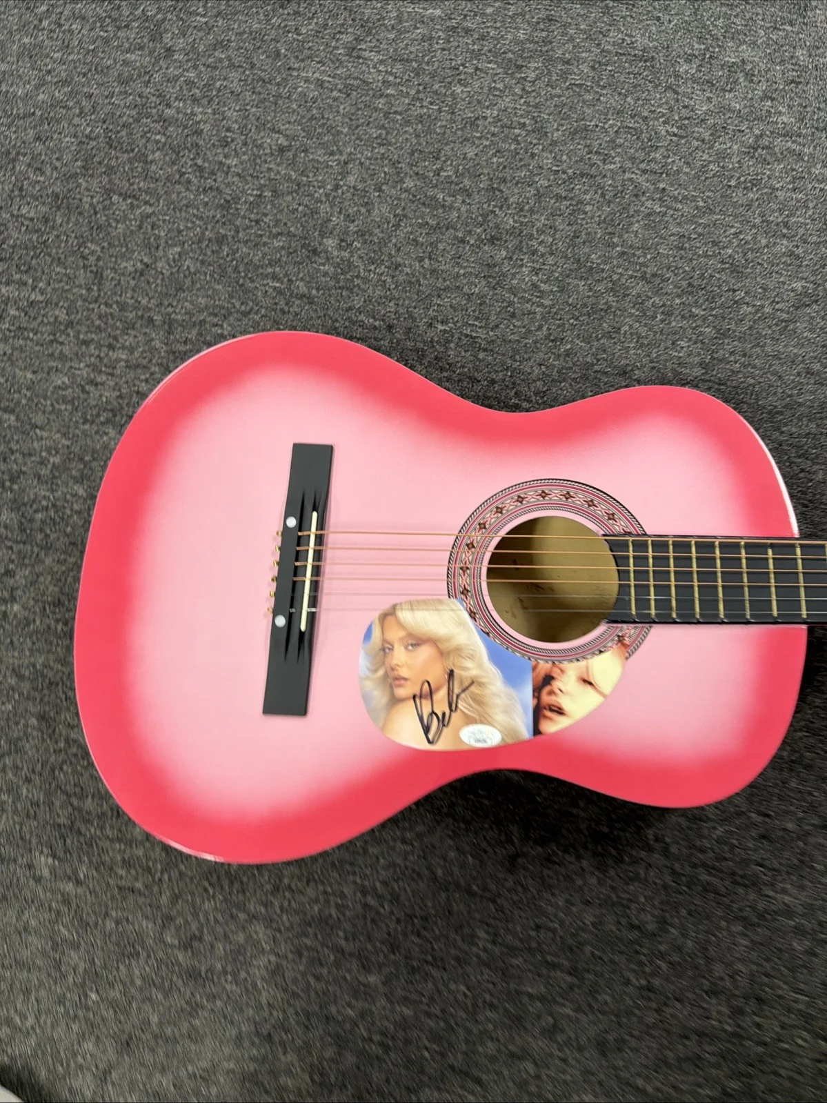 Bebe Rexha Signed Acoustic Pink Guitar JSA, image 3