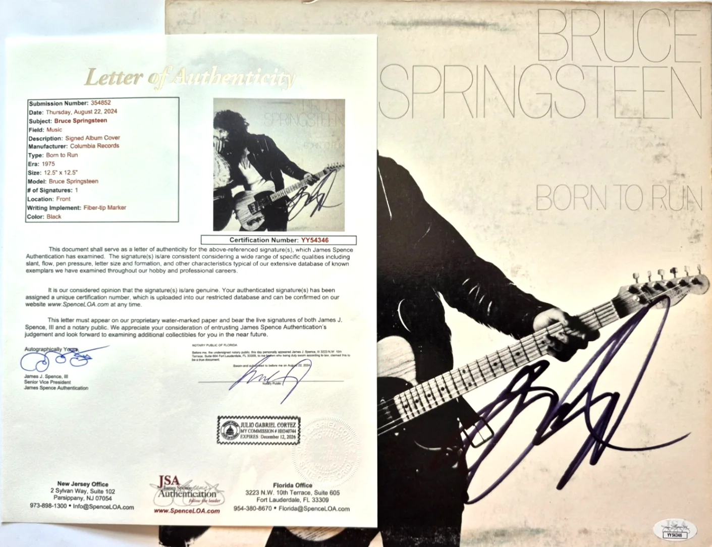 Bruce Springsteen — BRUCE SPRINGSTEEN SIGNED AUTOGRAPHED BORN TO RUN ALBUM VINYL RARE USA JSA LOA, изображение 2