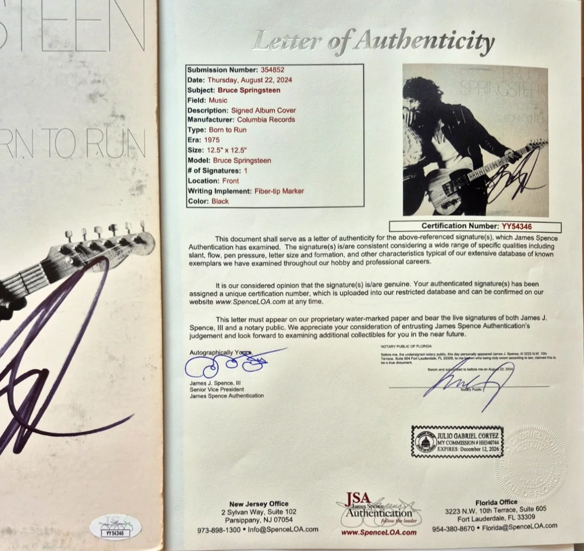 Bruce Springsteen — BRUCE SPRINGSTEEN SIGNED AUTOGRAPHED BORN TO RUN ALBUM VINYL RARE USA JSA LOA, изображение 4