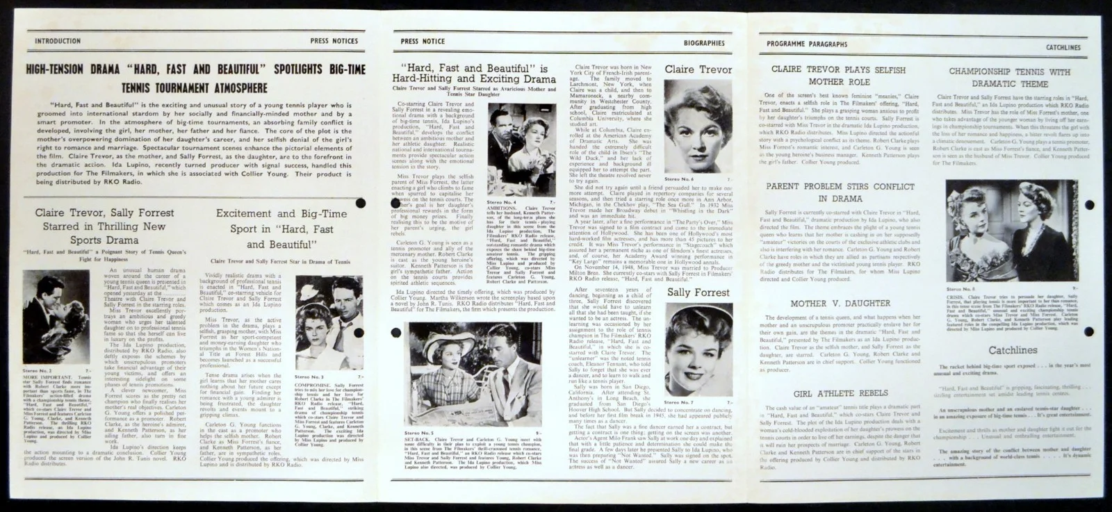 HARD, FAST AND BEAUTIFUL 1951 Claire Trevor, Sally Forrest UK CAMPAIGN BOOK, image 2