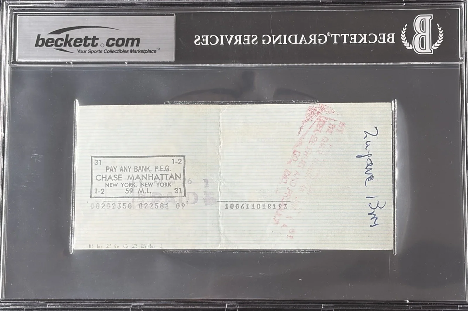 Linda Ronstadt Signed Encapsulated Bank Check BAS Beckett Autograph Grade 10, image 3