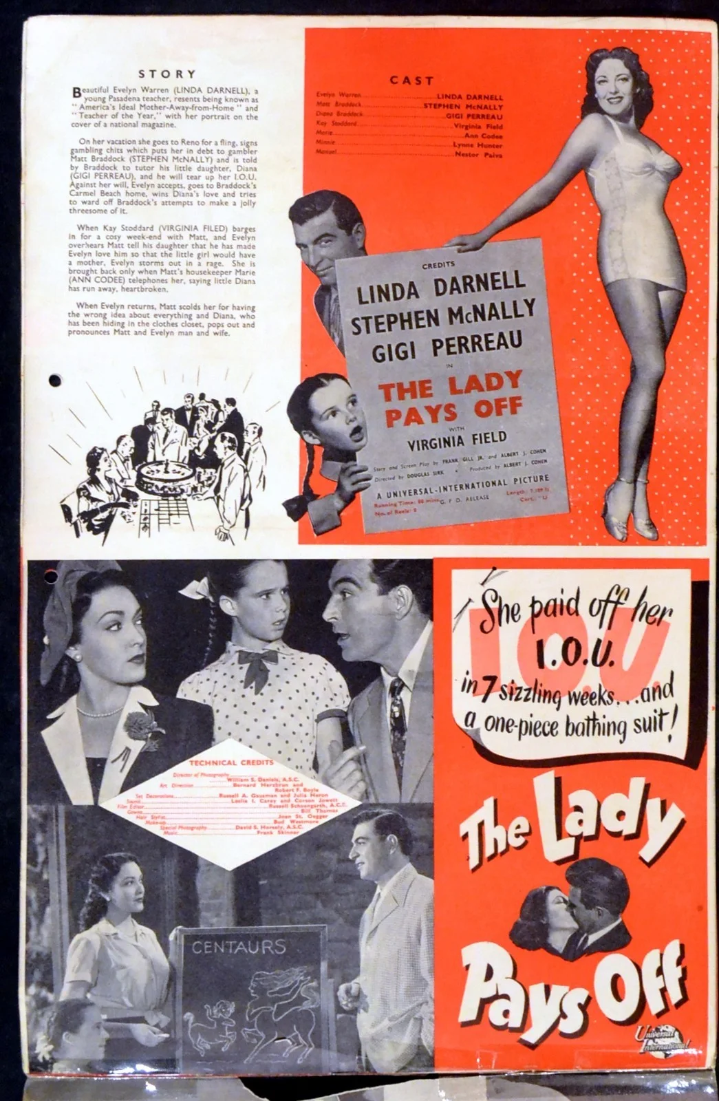 LADY PAYS OFF 1951 Linda Darnell, Stephen McNally, Gigi Perreau UK CAMPAIGN BOOK, изображение 3