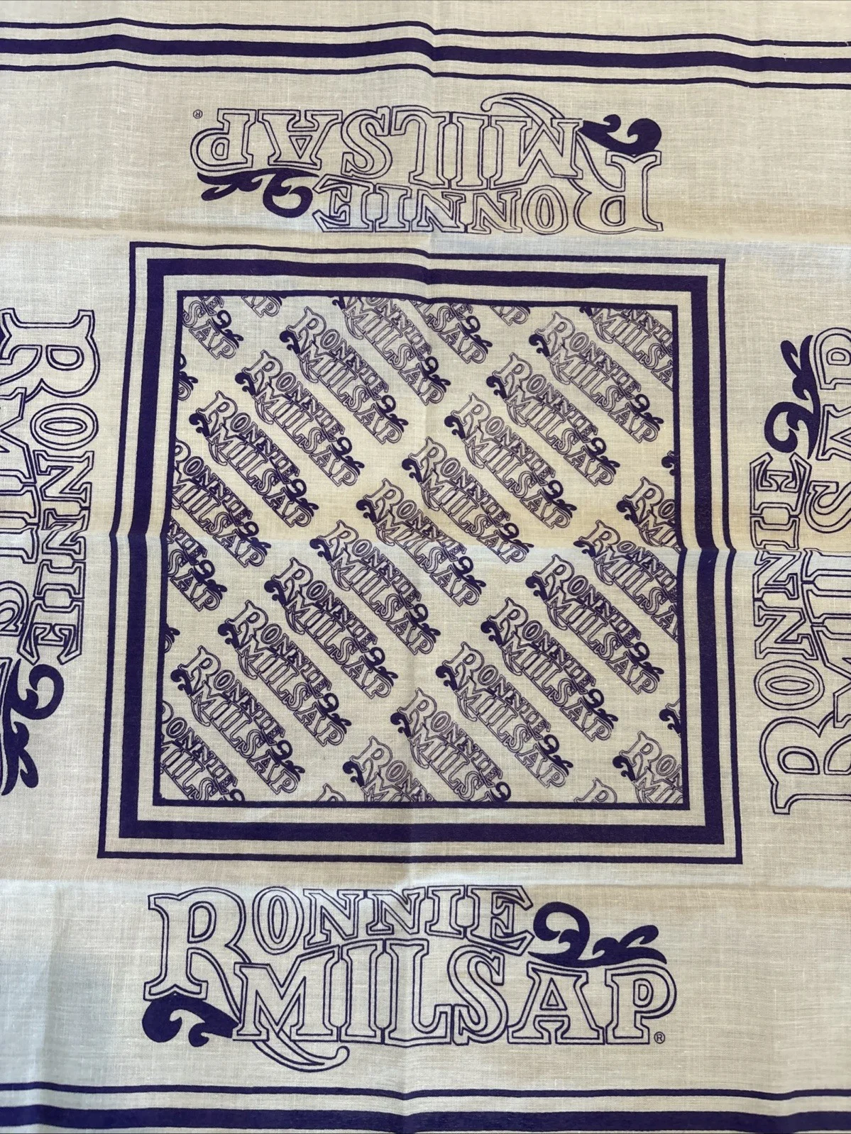 VTG 70/80s RONNIE MILSAP Cloth Bandana USA Purple White Rare New Country Music, изображение 3