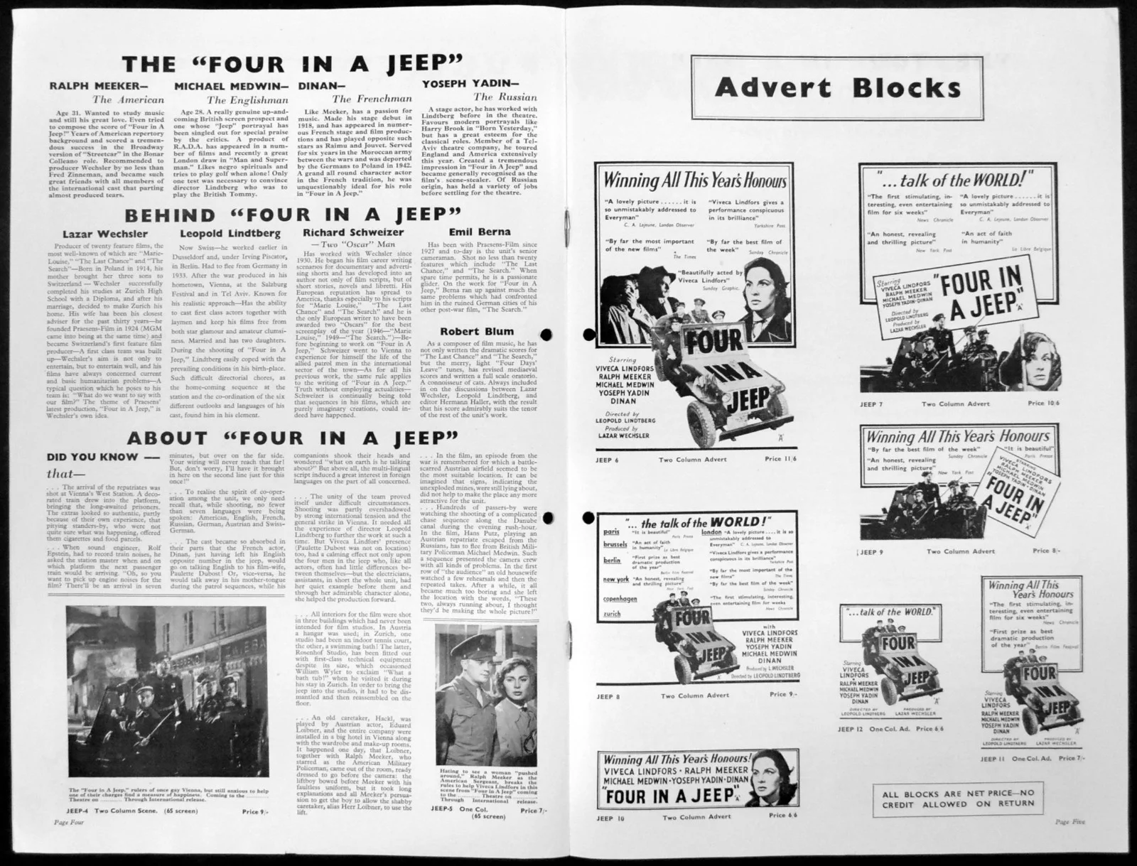 FOUR IN A JEEP 1951 Ralph Meeker Viveca Lindfors Michael Medwin UK CAMPAIGN BOOK, image 2