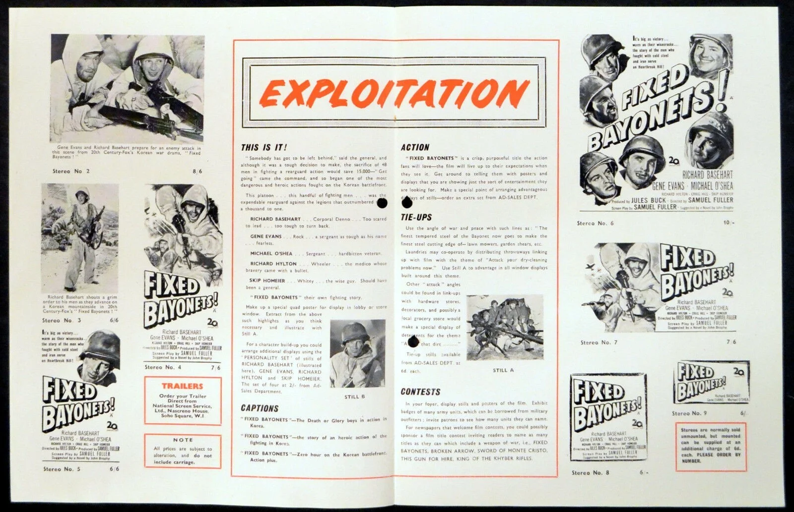 FIXED BAYONETS 1951 Richard Basehart, Gene Evans, Michael O'Shea CAMPAIGN BOOK, image 2