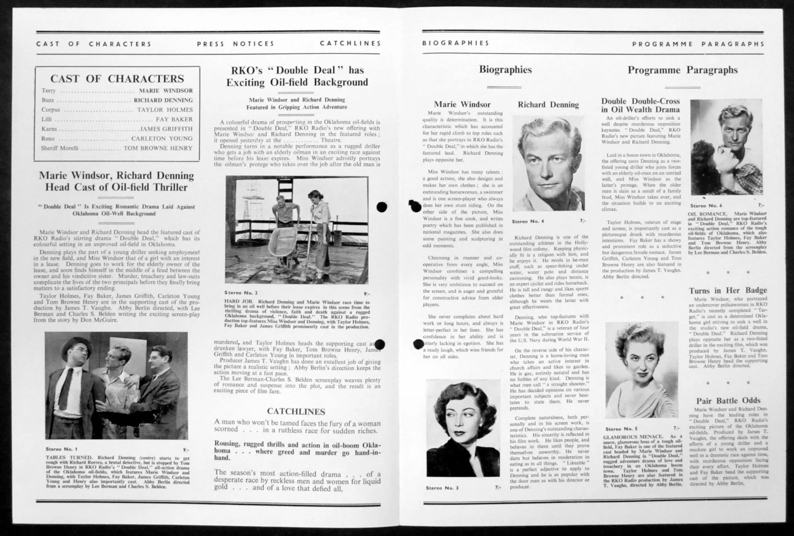 DOUBLE DEAL 1951 Marie Windsor, Richard Denning, Taylor Holmes CAMPAIGN BOOK, изображение 2
