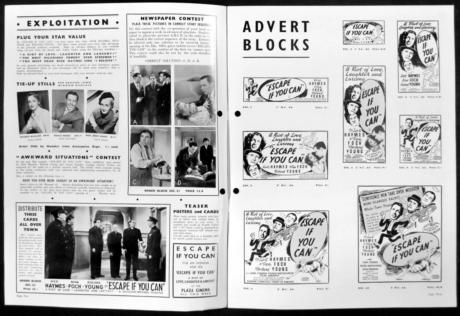 ESCAPE IF YOU CAN 1951 Dick Haymes, Nina Foch, Roland Young UK CAMPAIGN BOOK, изображение 2