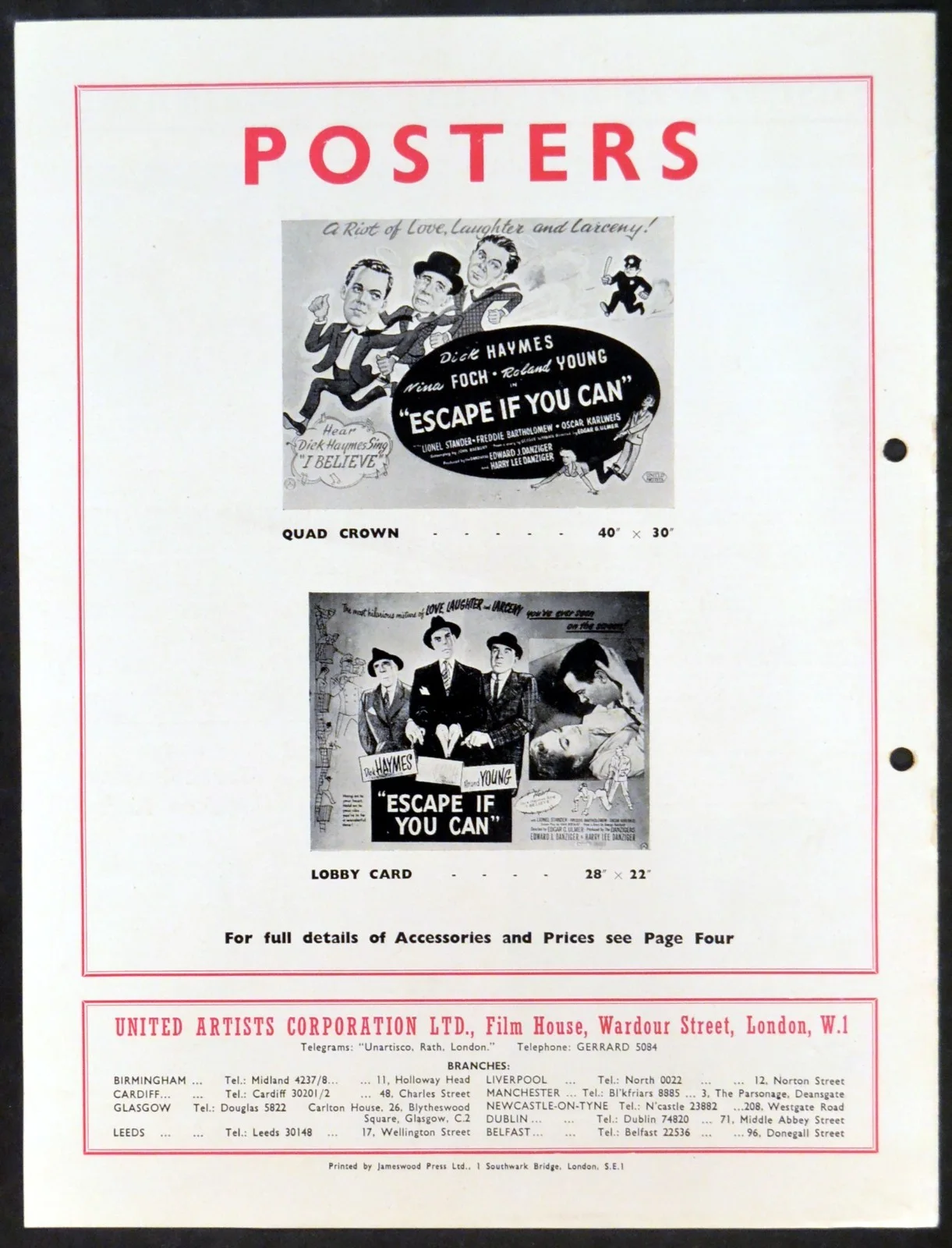 ESCAPE IF YOU CAN 1951 Dick Haymes, Nina Foch, Roland Young UK CAMPAIGN BOOK, изображение 3