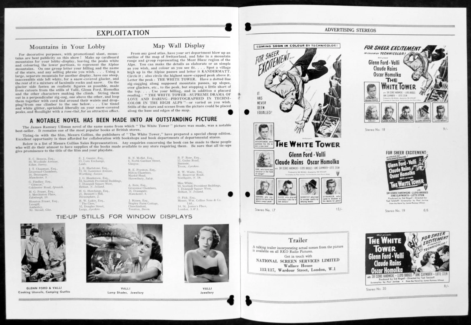 WHITE TOWER 1950 Glenn Ford, Alida Valli, Claude Rains UK CAMPAIGN BOOK, image 2