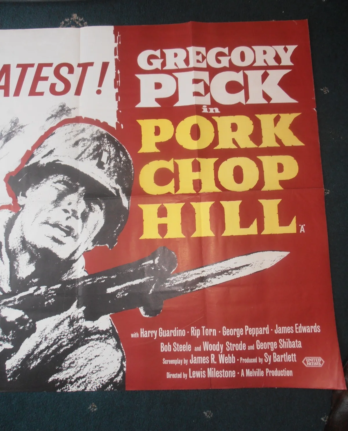 GREGORY PECK Pork Chop Hill (1959) Original folded UK Quad Poster 30'' X 40''-VG, изображение 3