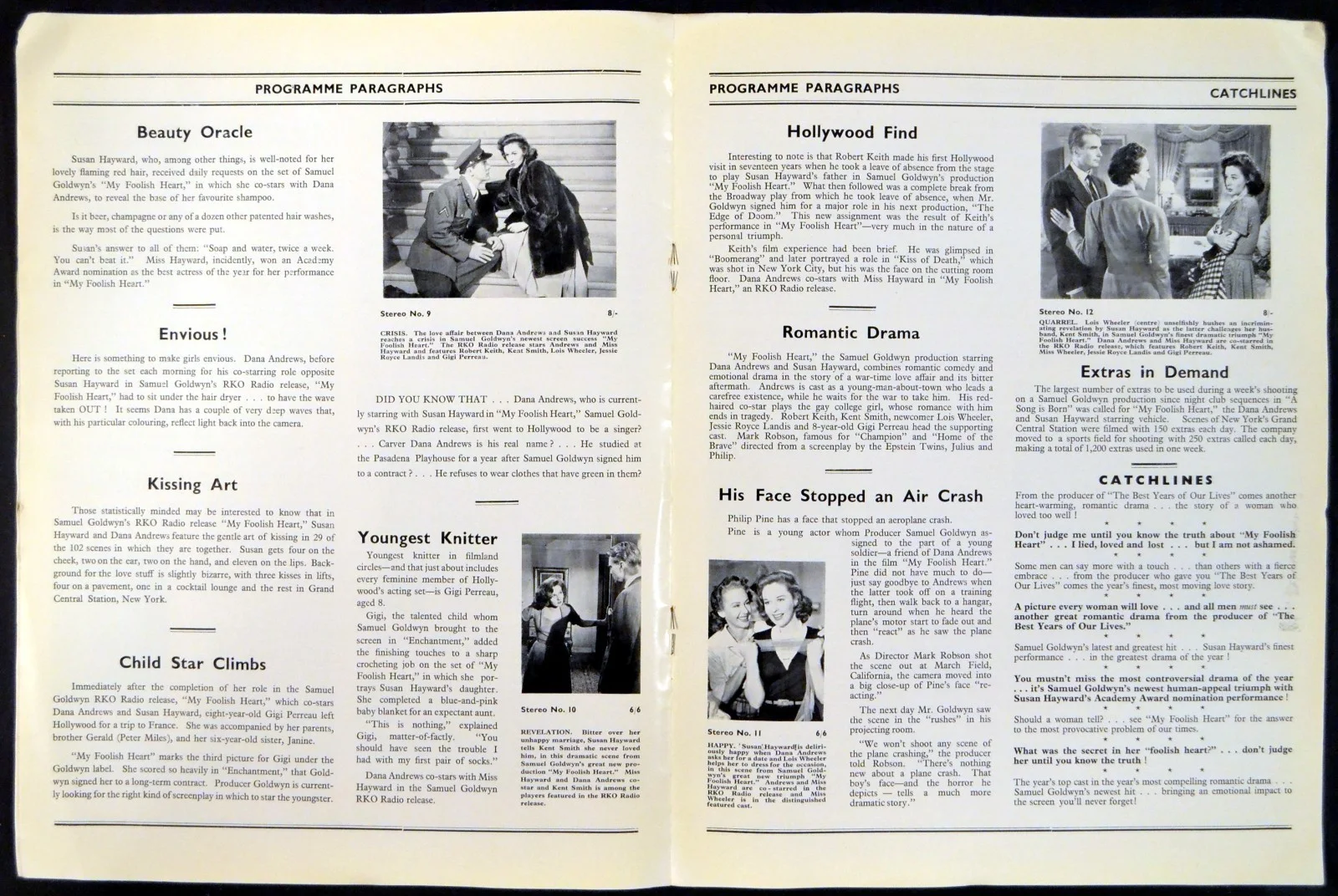 MY FOOLISH HEART 1949 Dana Andrews, Susan Hayward, Kent Smith UK PRESSBOOK, изображение 3