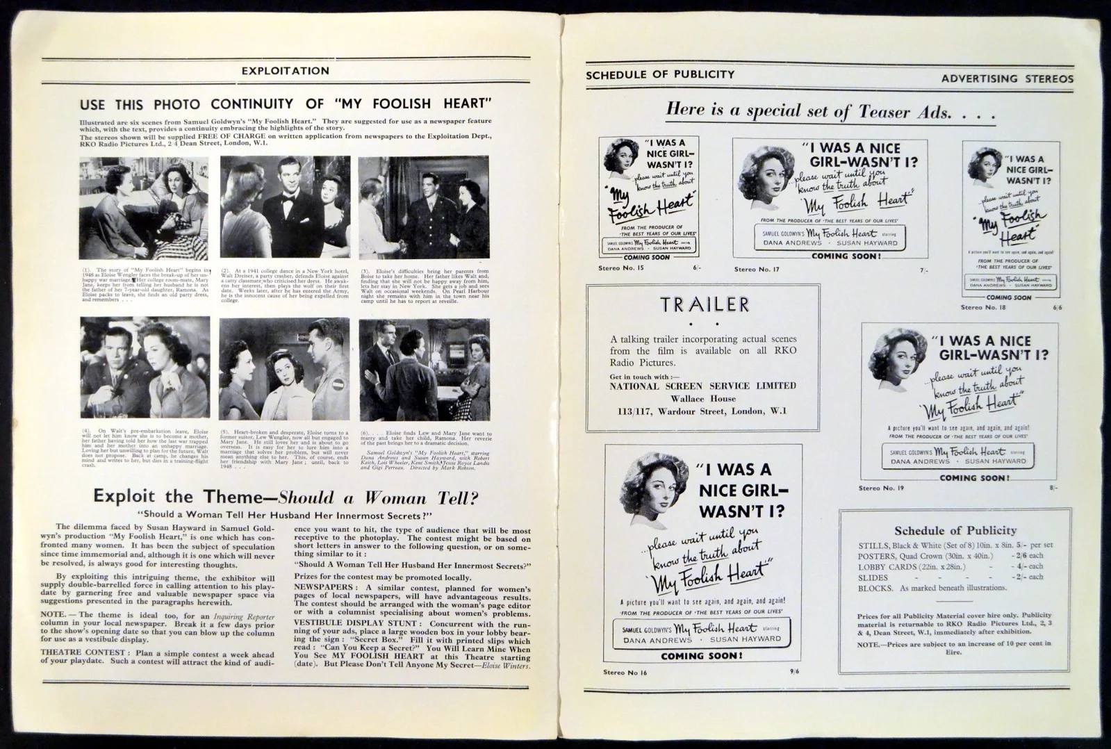 MY FOOLISH HEART 1949 Dana Andrews, Susan Hayward, Kent Smith UK PRESSBOOK, изображение 4