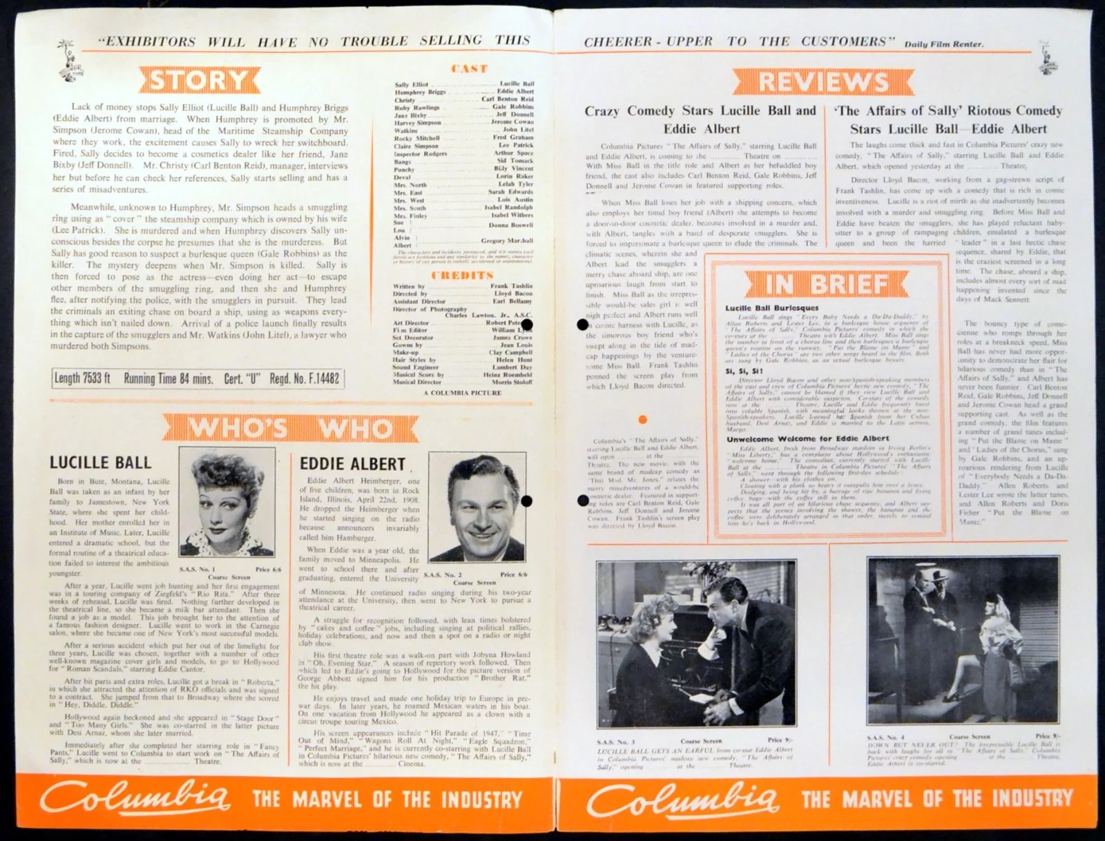 AFFAIRS OF SALLY 1950 Lucille Ball, Eddie Albert, Carl Benton Reid UK PRESSBOOK, изображение 2