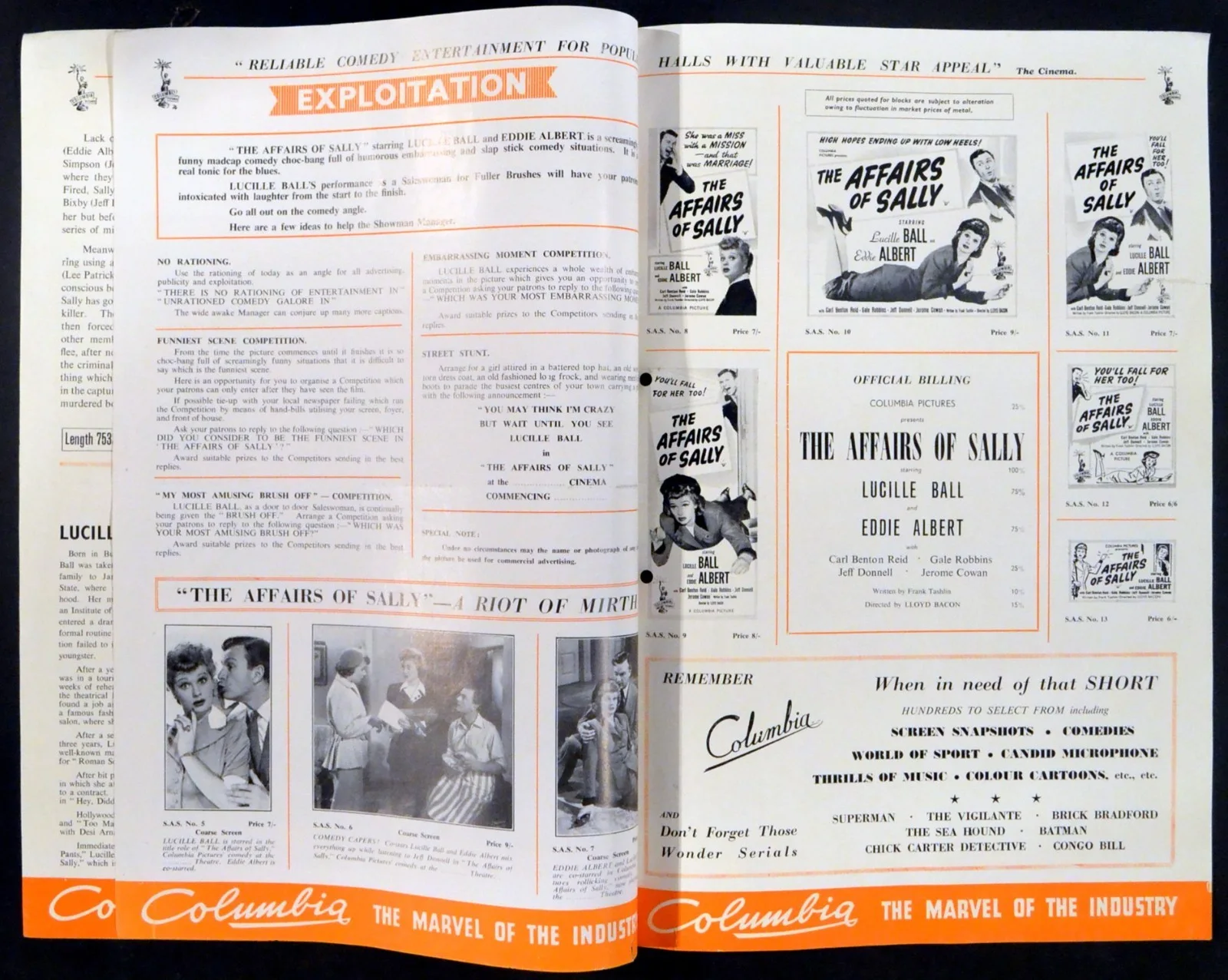AFFAIRS OF SALLY 1950 Lucille Ball, Eddie Albert, Carl Benton Reid UK PRESSBOOK, изображение 3