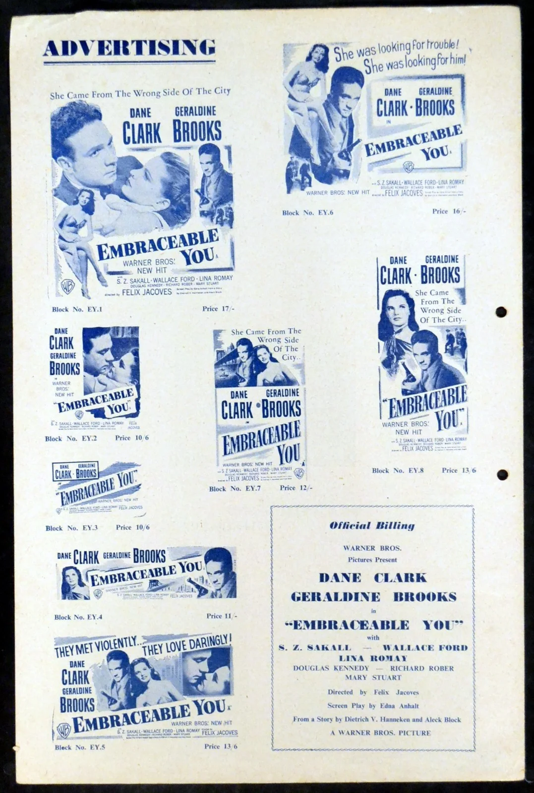EMBRACEABLE YOU 1948 Dane Clark, Geraldine Brooks, S.Z. Sakall UK PRESSBOOK, изображение 2