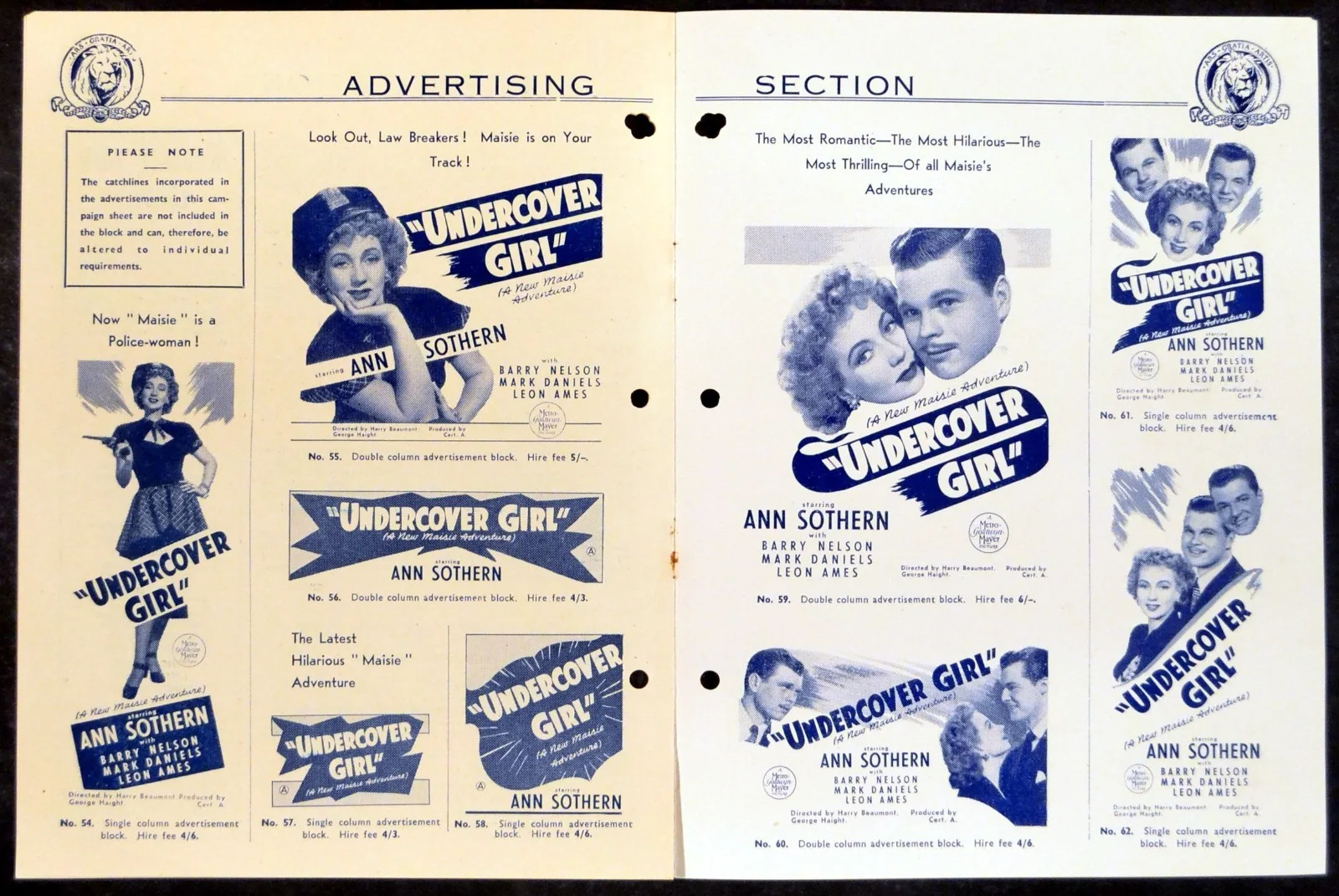 UNDERCOVER GIRL 1947 Ann Sothern, Barry Nelson, Mark Daniels UK PRESSBOOK, изображение 2