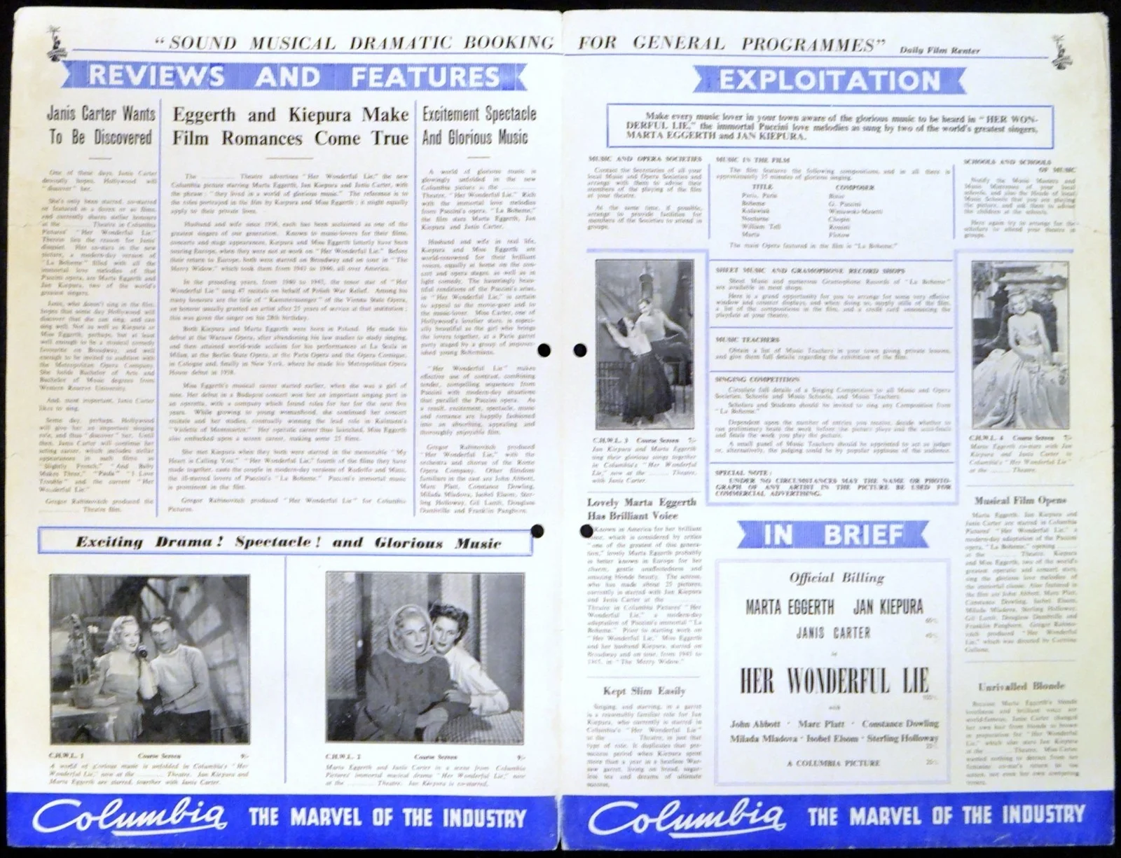 HER WONDERFUL LIE 1947 Marta Eggerth, Jan Kiepura, Janis Carter UK CAMPAIGN BOOK, изображение 2