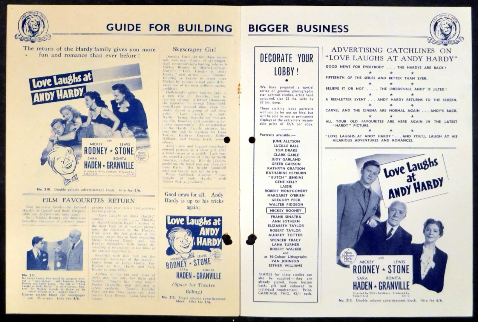 LOVE LAUGHS AT ANDY HARDY 1947 Mickey Rooney, Lewis Stone UK PRESSBOOK, изображение 2