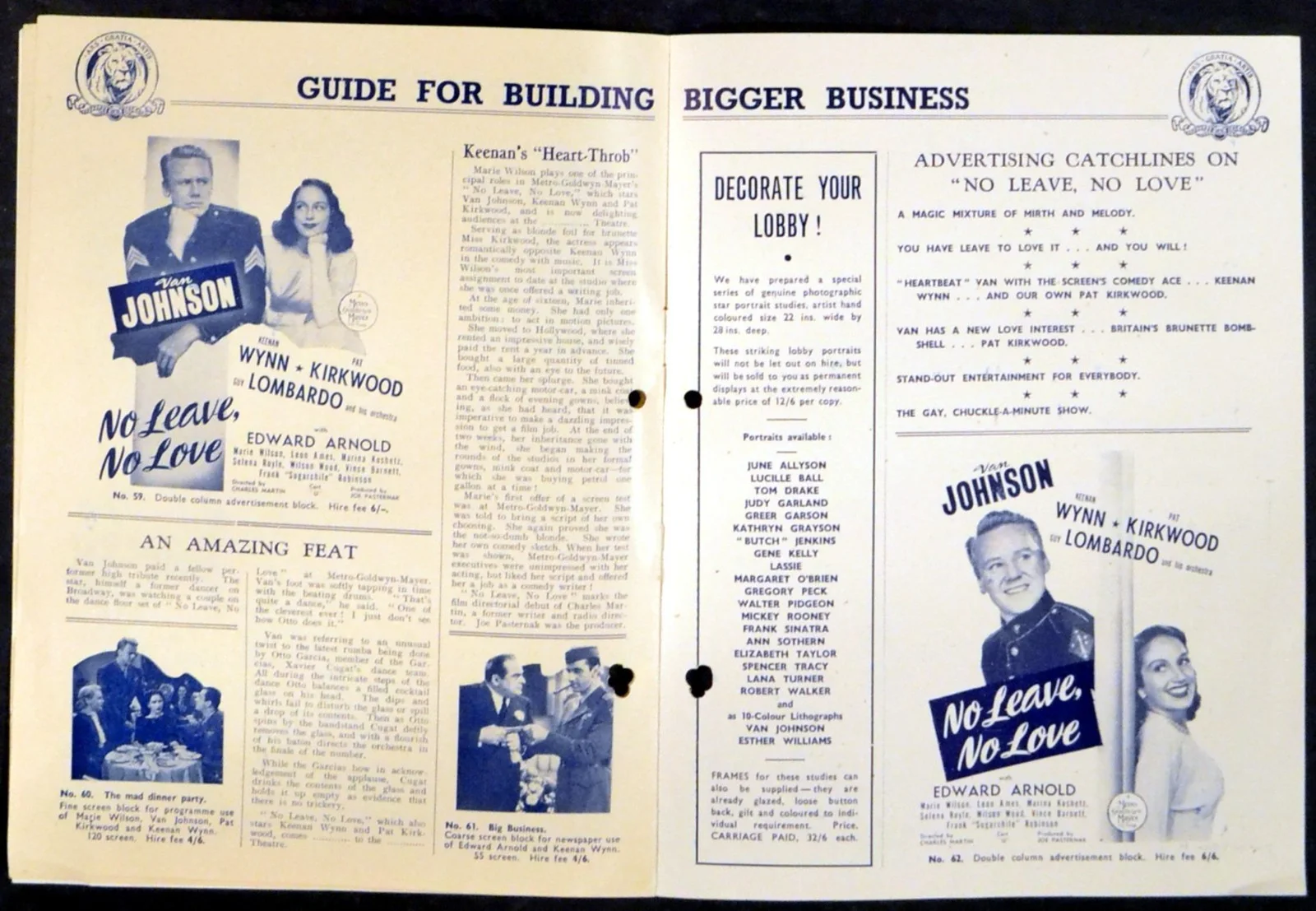 NO LEAVE, NO LOVE 1946 Van Johnson, Keenan Wynn, Patricia Kirkwood UK PRESSBOOK, изображение 2