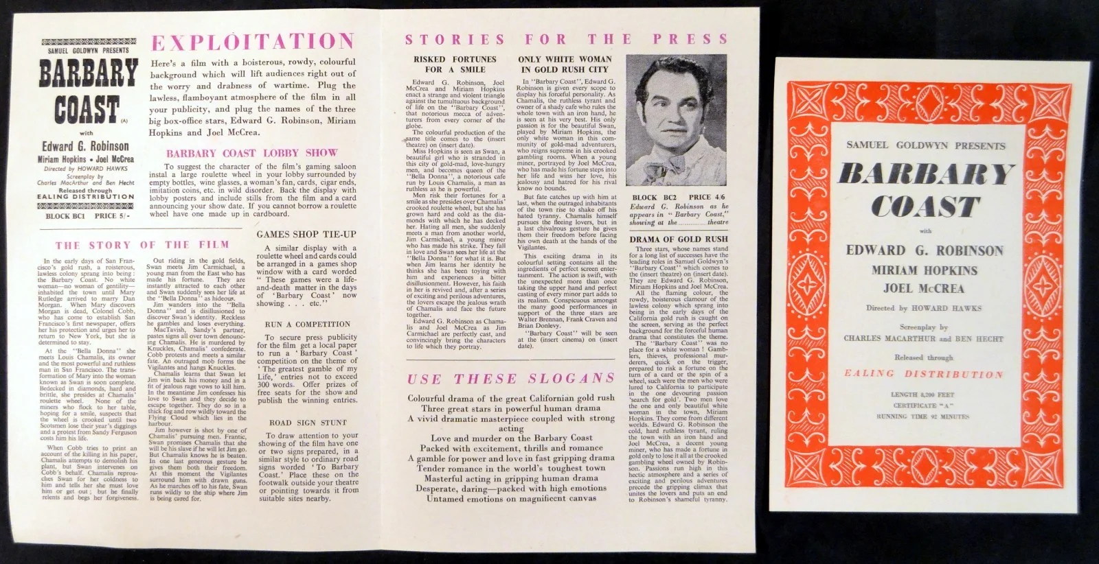 BARBARY COAST 1935 Miriam Hopkins, Edward G. Robinson, Joel McCrea UK PRESSBOOK, изображение 2