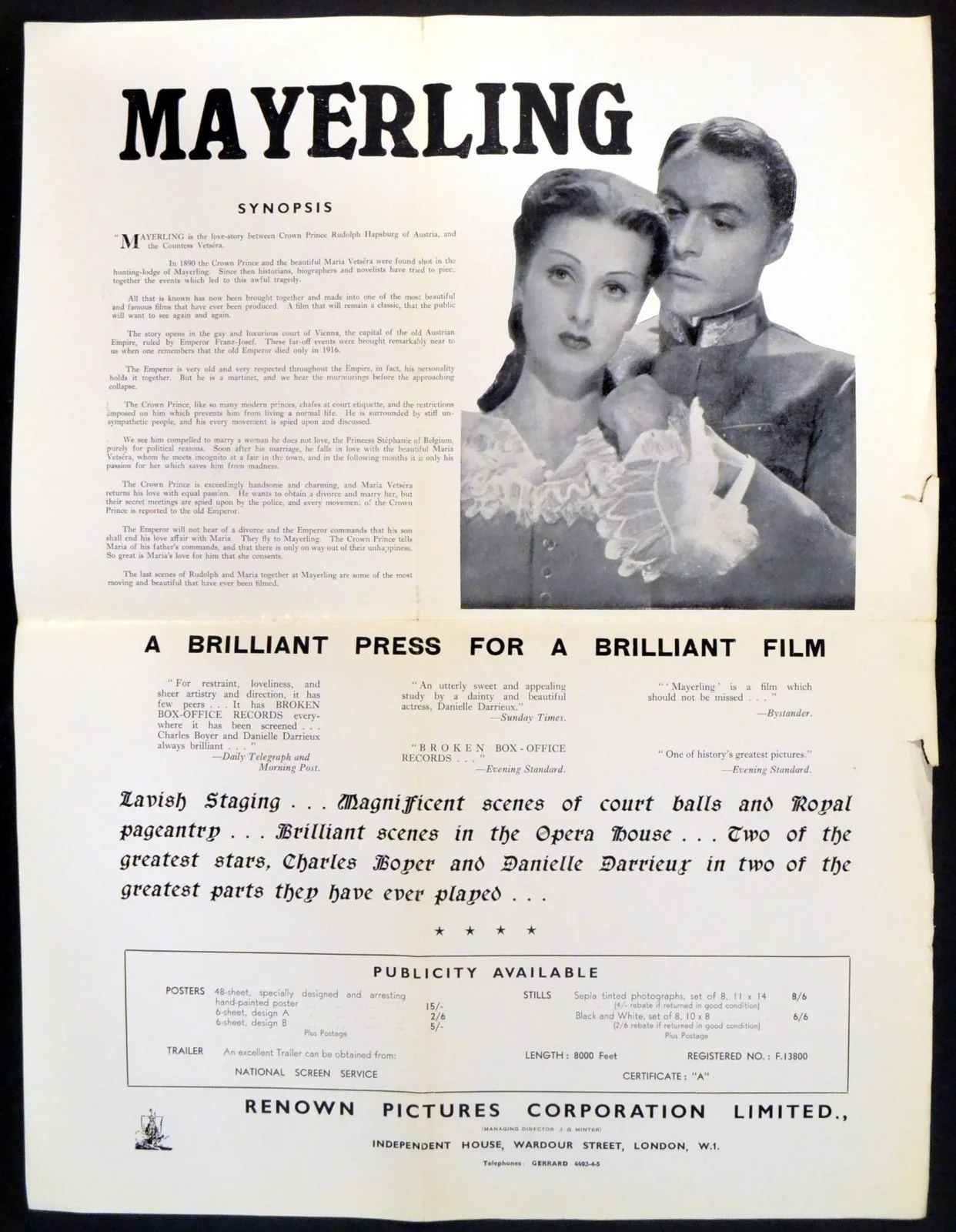 MAYERLING 1936 Charles Boyer, Danielle Darrieux UK PRESSBOOK, image 2