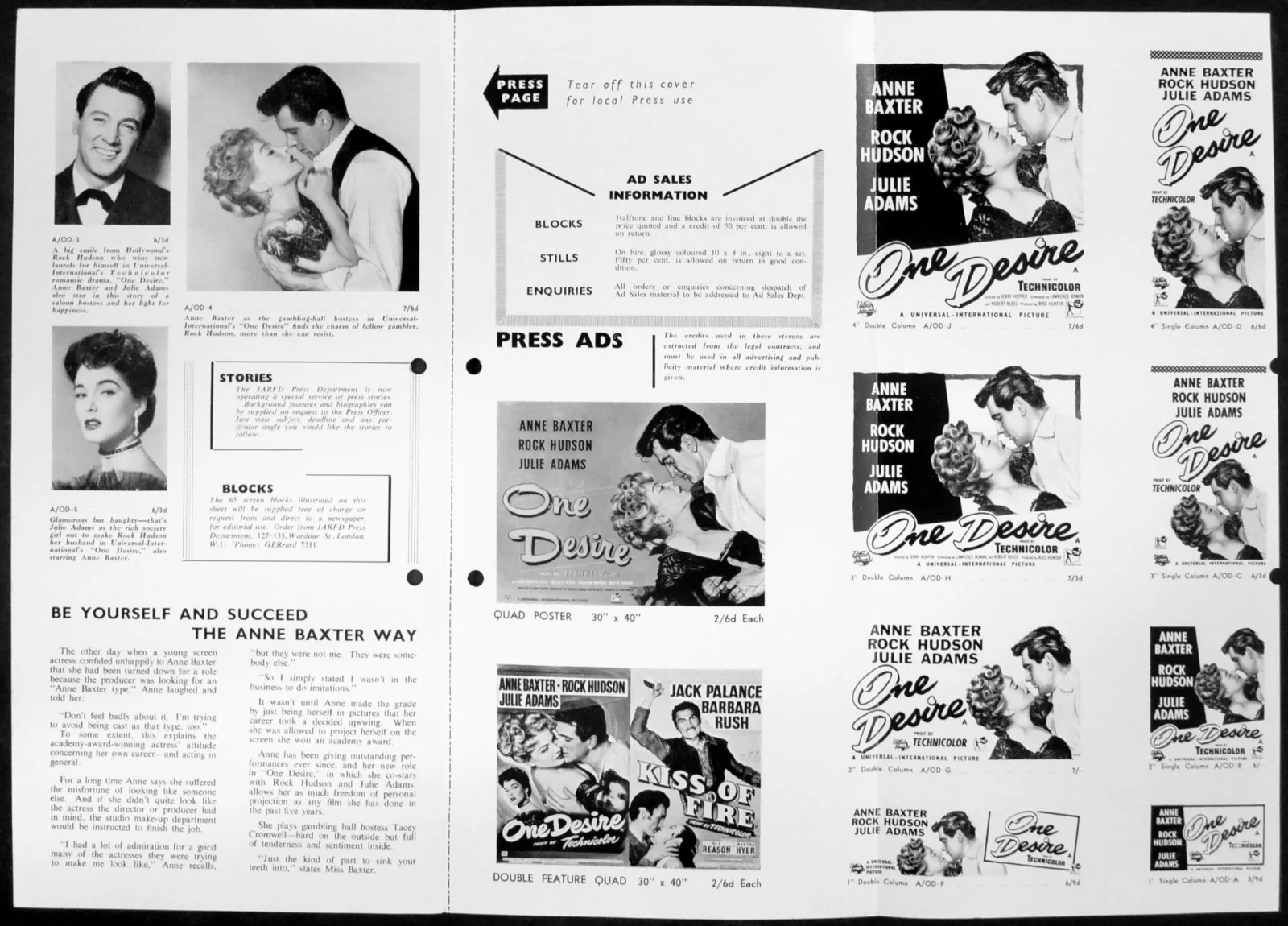 ONE DESIRE 1955 Anne Baxter, Rock Hudson, Julie Adams UK PRESSBOOK, изображение 2