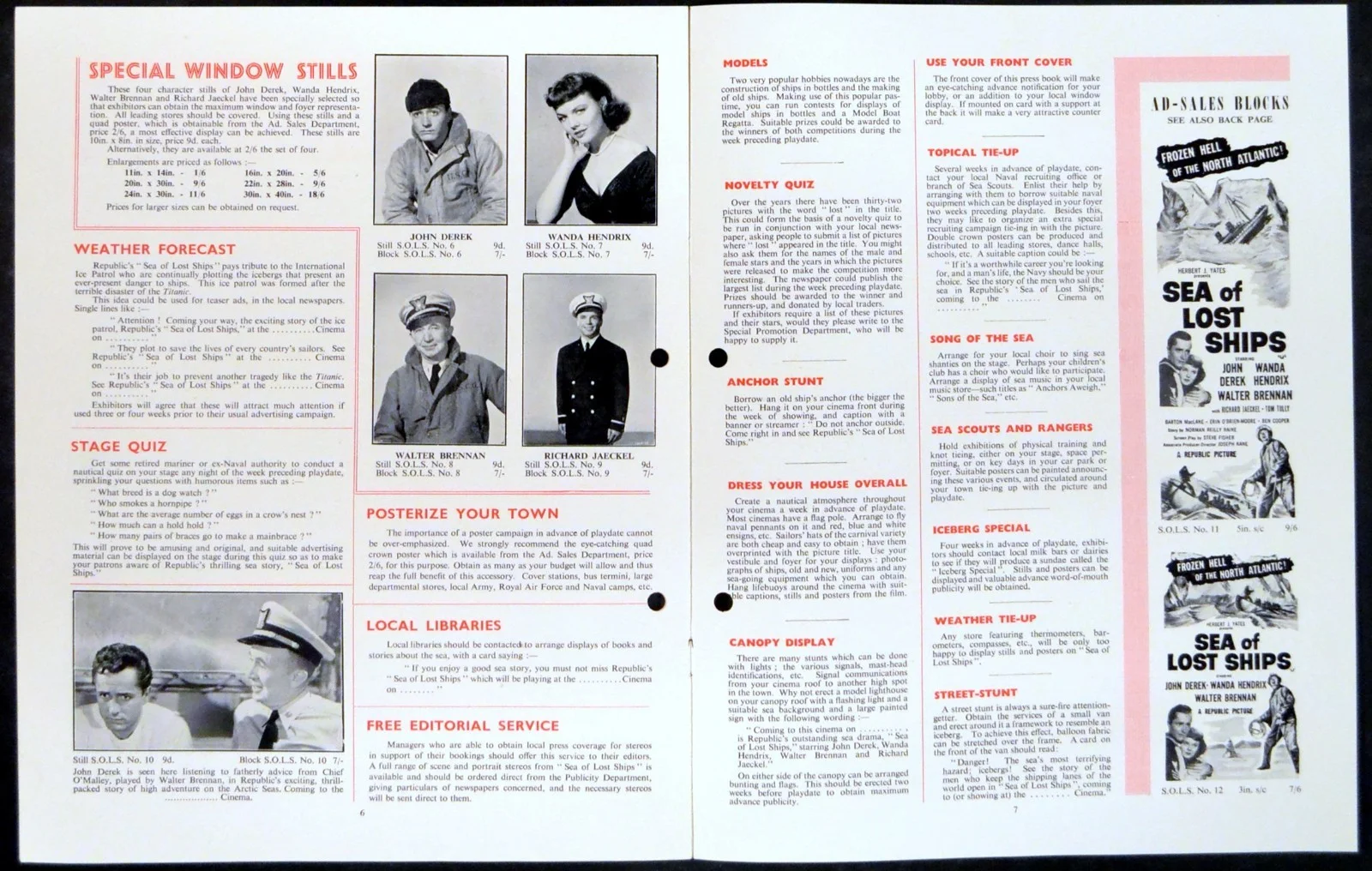 SEA OF LOST SHIPS 1953 John Derek, Wanda Hendrix, Walter Brennan UK PRESSBOOK, изображение 2