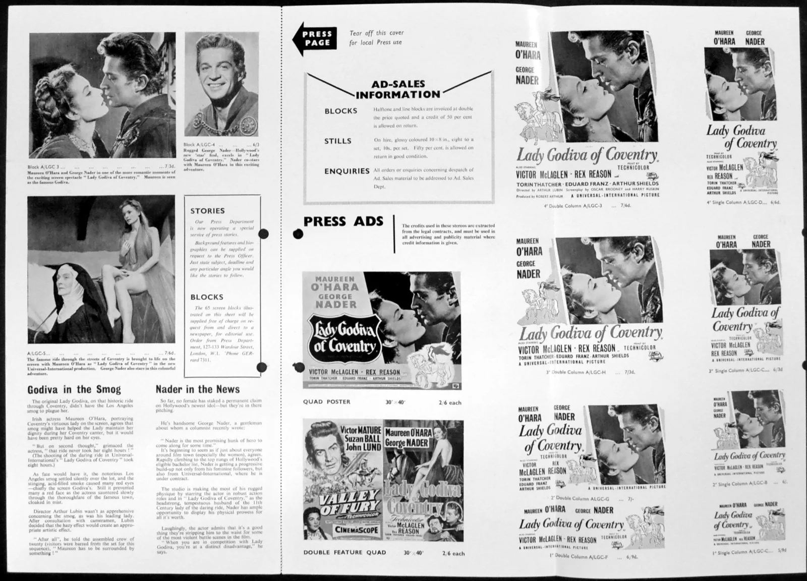 LADY GODIVA OF COVENTRY 1955 Maureen O'Hara, George Nader UK CAMPAIGN BOOK, изображение 2