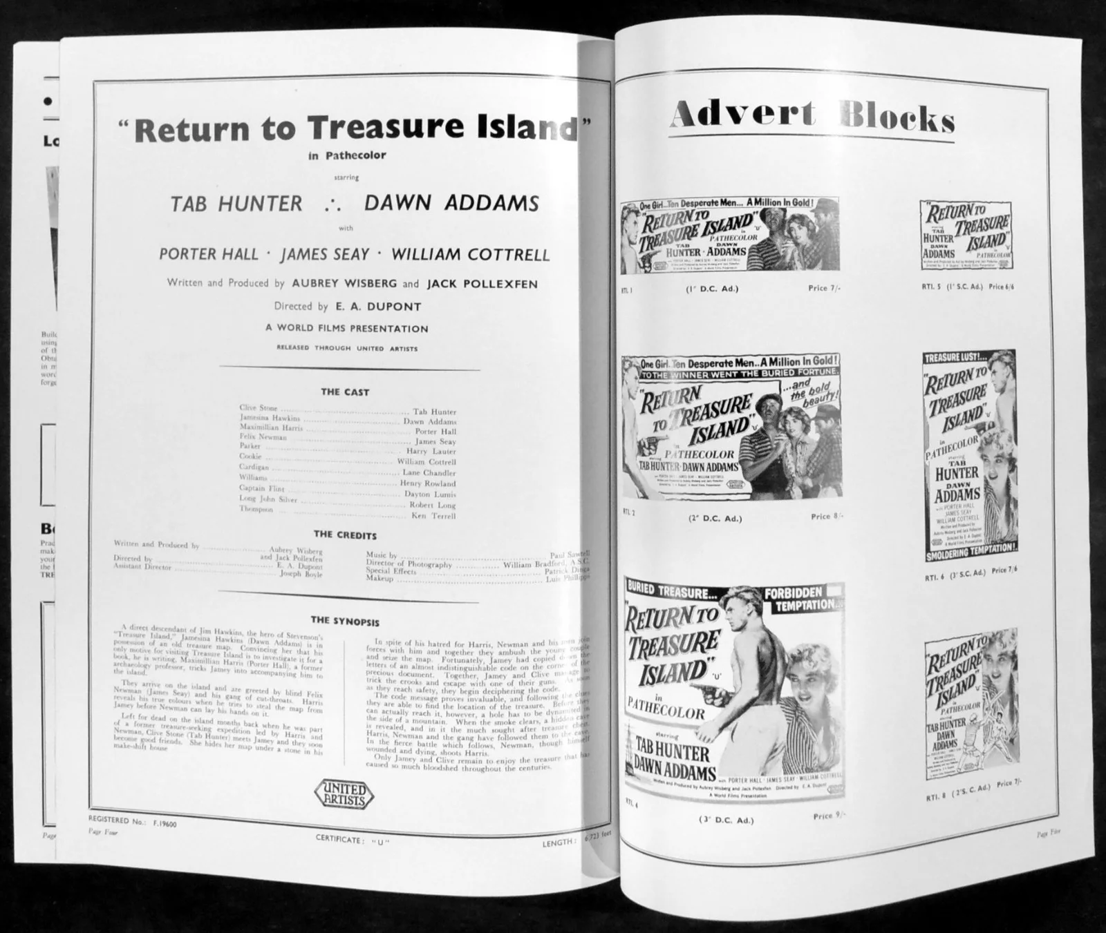 RETURN TO TREASURE ISLAND 1954 Tab Hunter, Dawn Addams UK CAMPAIGN BOOK, изображение 2