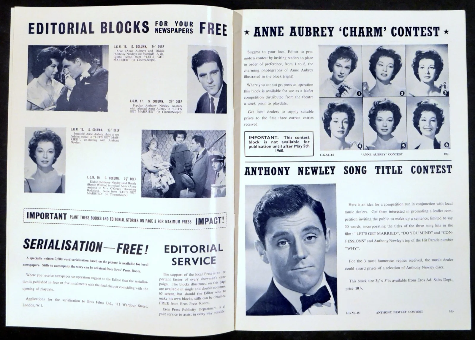 LET’S GET MARRIED 1960 Anthony Newley, Anne Aubrey, Bernie Winters CAMPAIGN BOOK, изображение 2