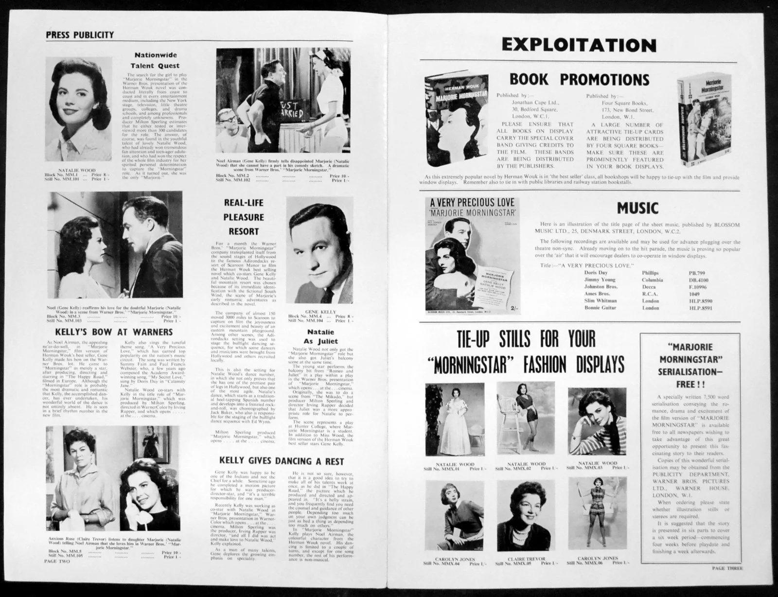 MARJORIE MORNINGSTAR 1958 Gene Kelly, Natalie Wood, Claire Trevor CAMPAIGN BOOK, изображение 2