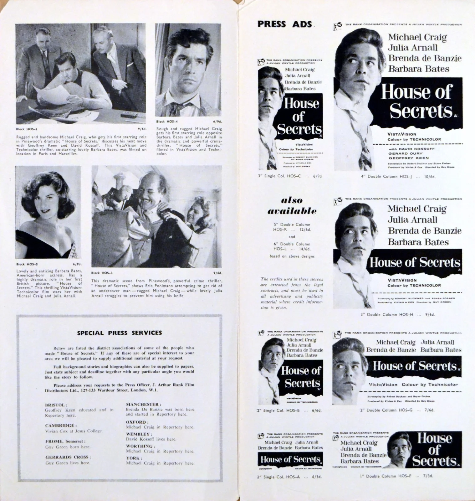HOUSE OF SECRETS 1956 Michael Craig, Julia Arnall, Brenda de Banzie UK PRESSBOOK, изображение 2
