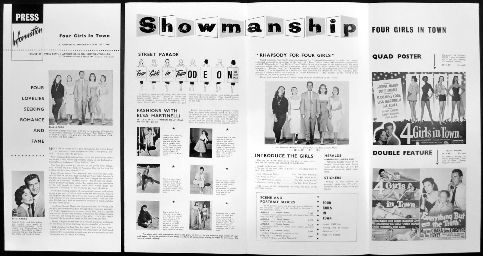 FOUR GIRLS IN TOWN 1956 George Nader Julie Adams Elsa Martinelli CAMPAIGN BOOK, изображение 2