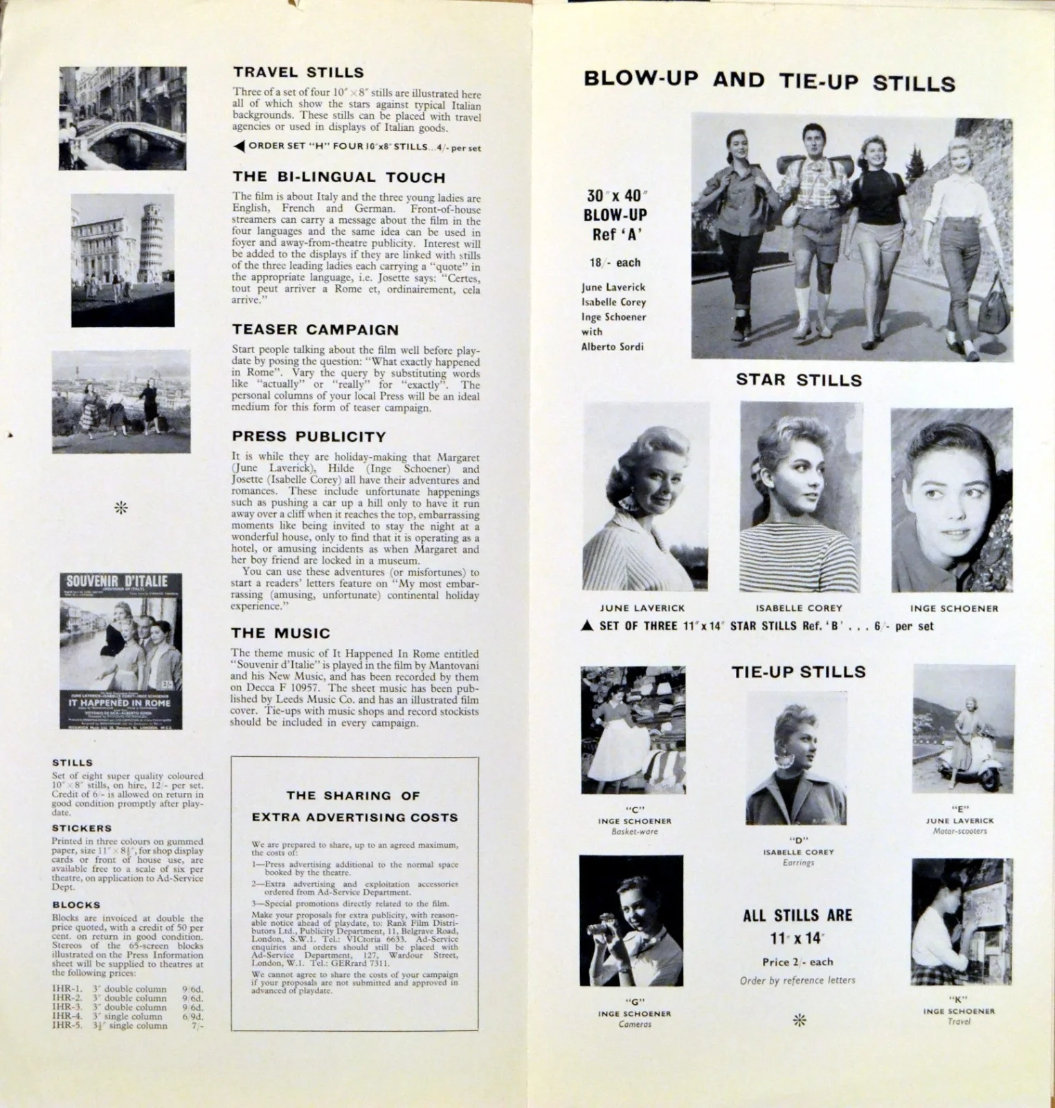 IT HAPPENED IN ROME 1956 June Laverick, Vittorio De Sica UK PRESSBOOK, image 2