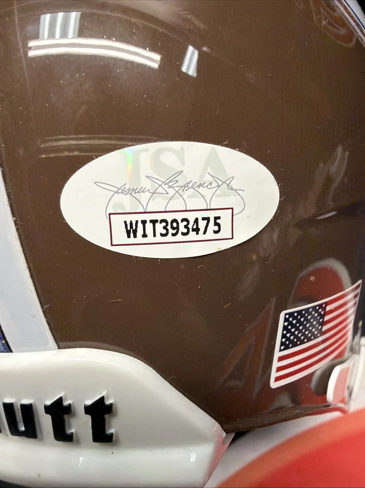 Lawrence Taylor — Lawrence Taylor Autographed Water Boy Inscribed Signed Mini Helmet JSA COA, image 3