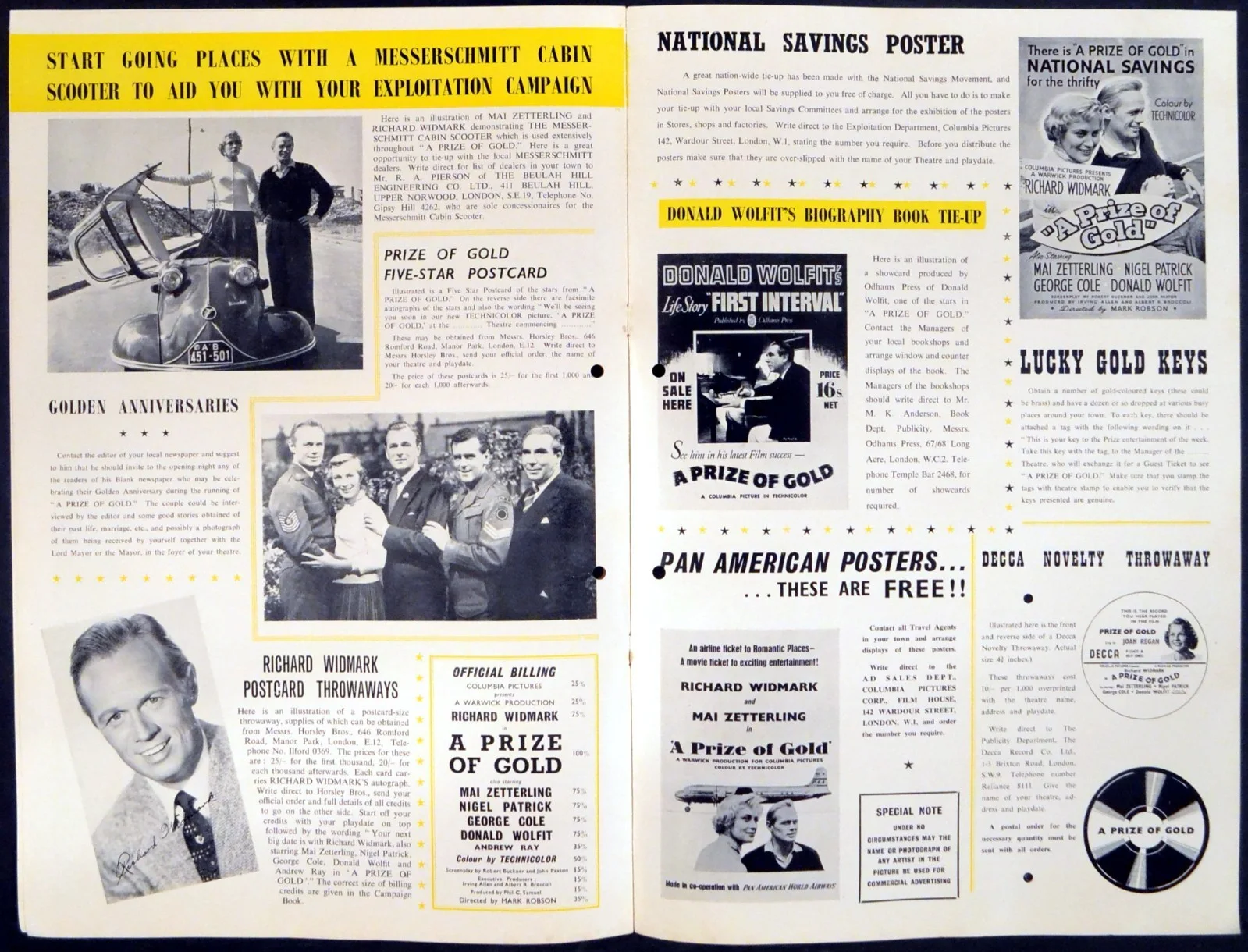 PRIZE OF GOLD 1955 Richard Widmark Mai Zetterling Nigel Patrick UK CAMPAIGN BOOK, изображение 2